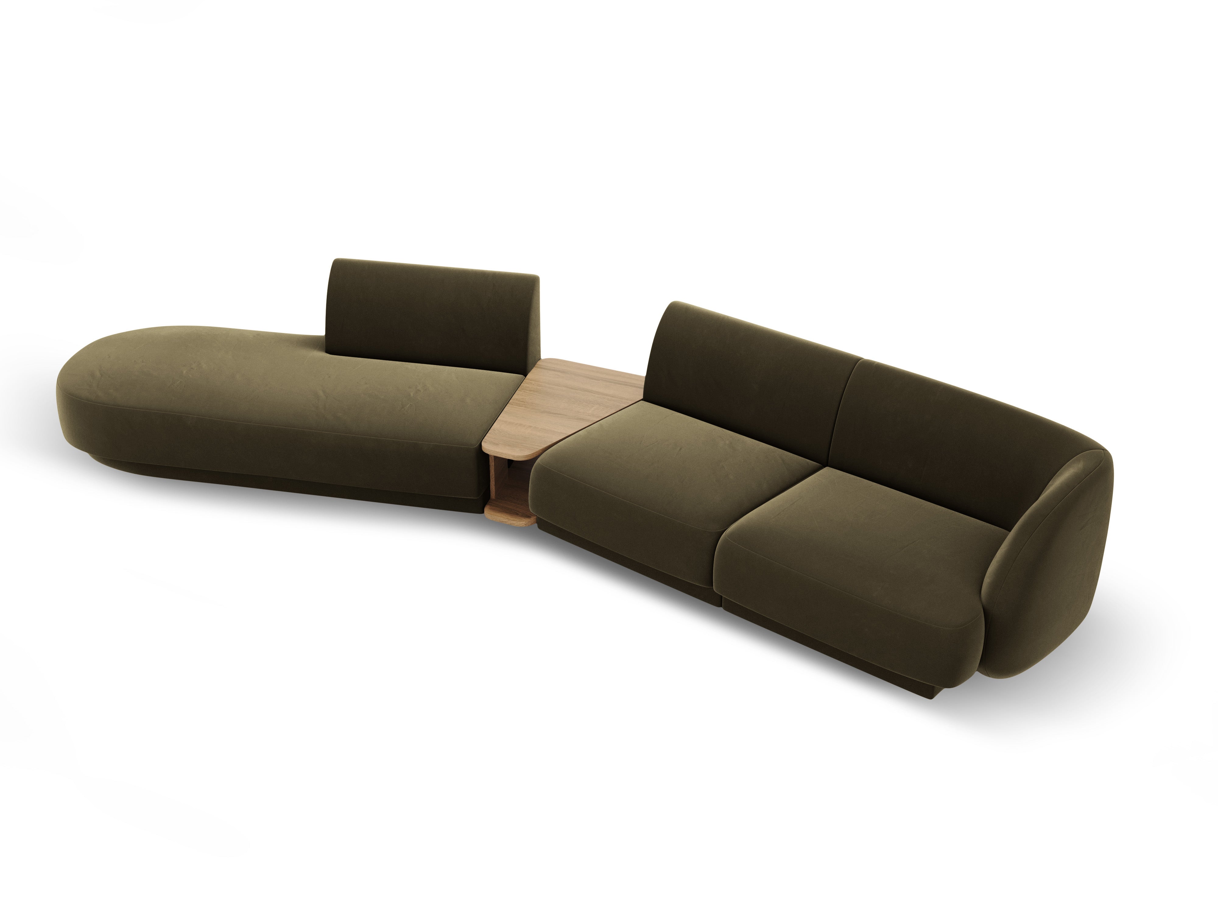 Sofa modułowa lewostronna ze stolikiem 4-osobowa aksamitna MILEY zielony