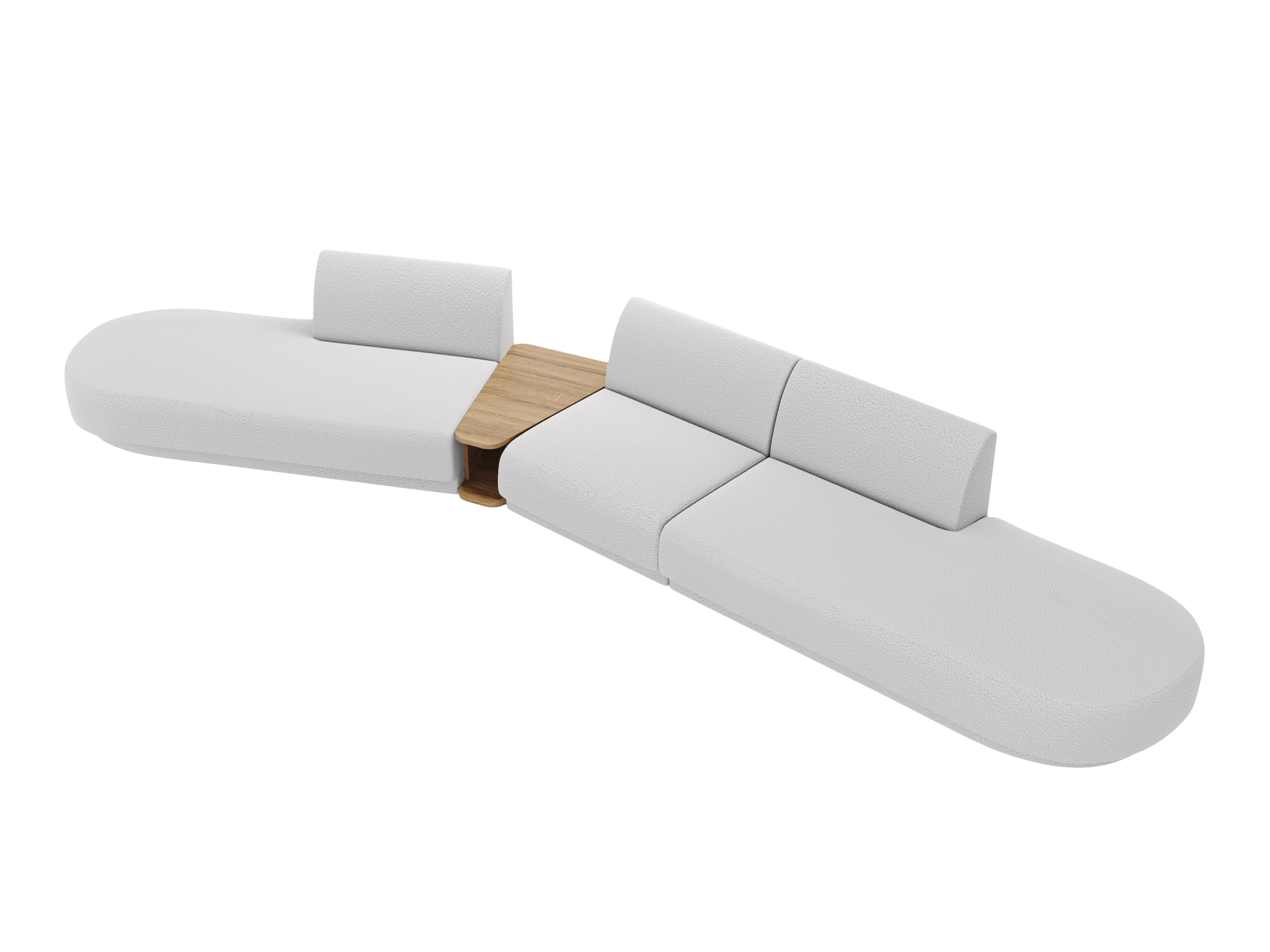 Sofa modułowa lewostronna ze stolikiem 5-osobowa MILEY jasnoszary boucle