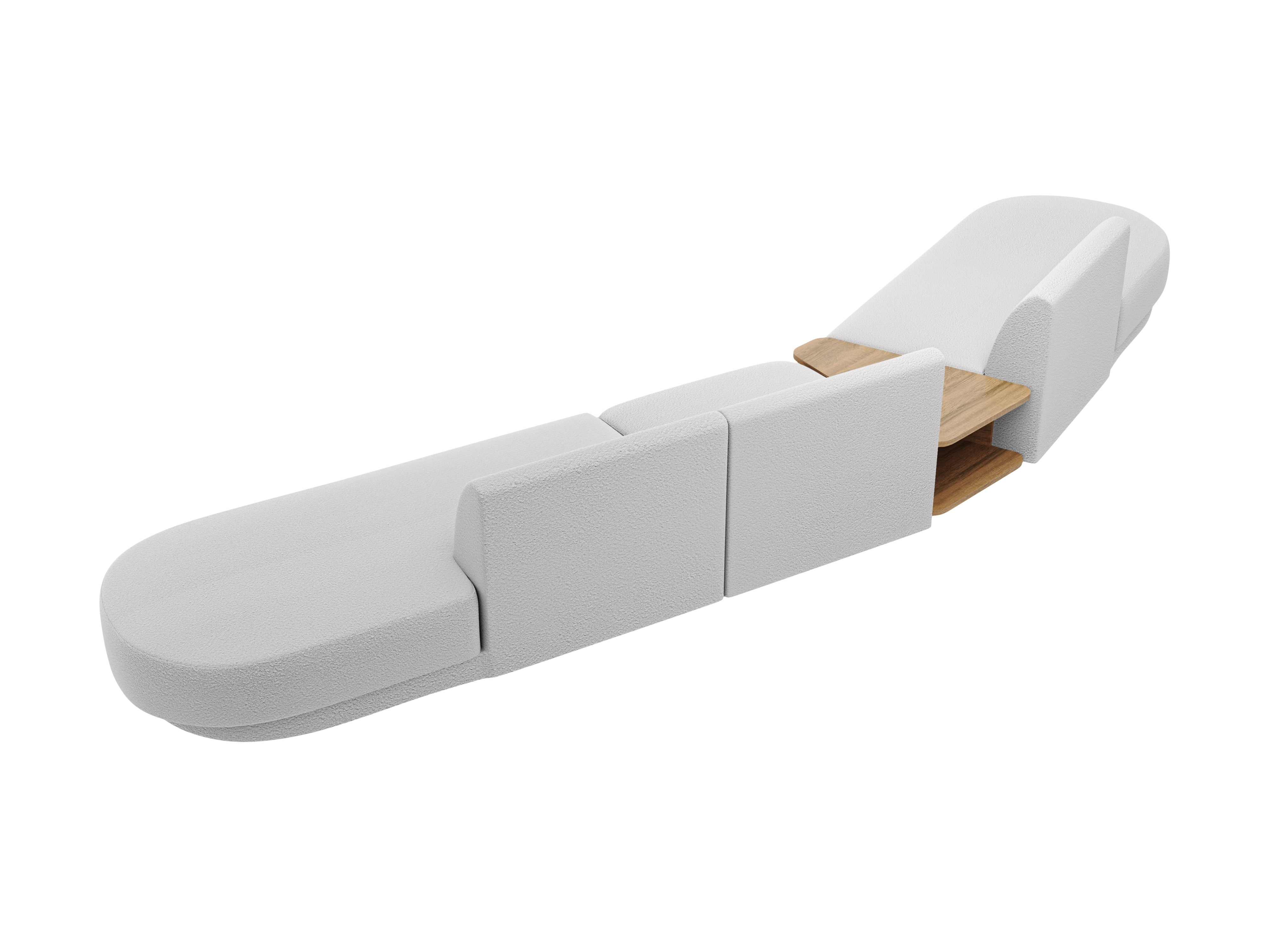 Sofa modułowa lewostronna ze stolikiem 5-osobowa MILEY jasnoszary boucle