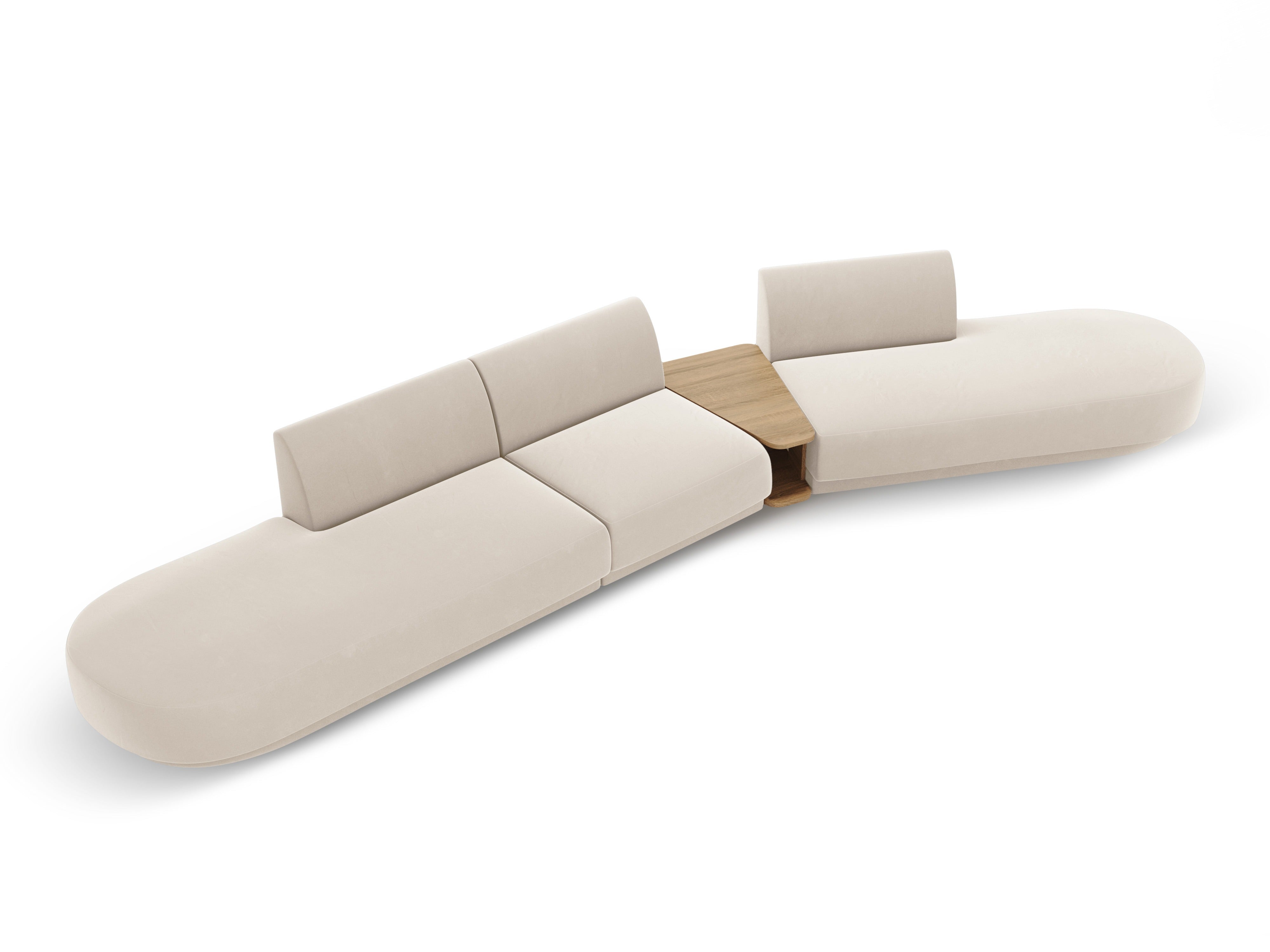 Sofa modułowa prawostronna ze stolikiem 5-osobowa aksamitna MILEY jasnobeżowy