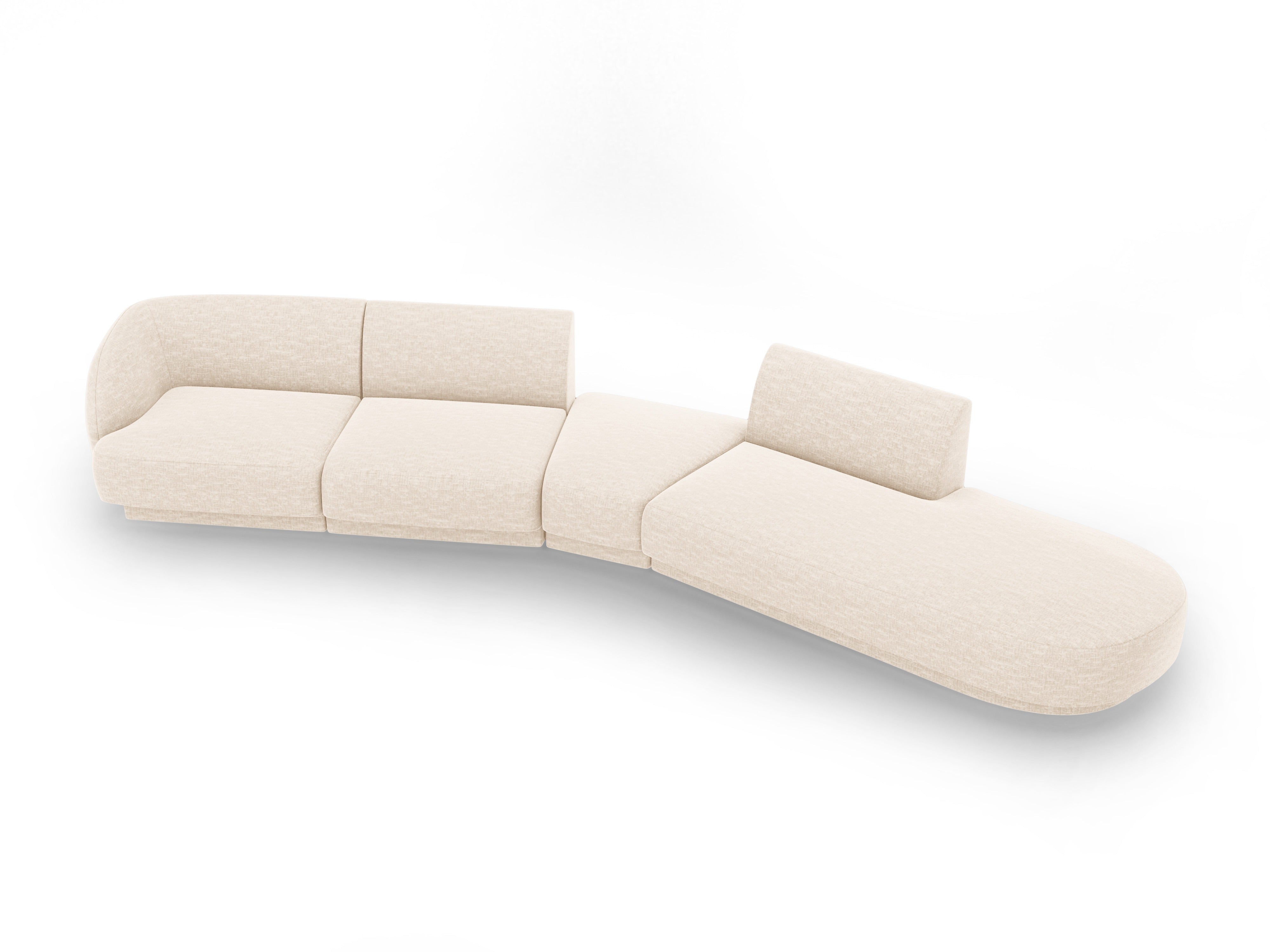 Right-facing modular corner sofa for 7 people MILEY light beige silky chenille