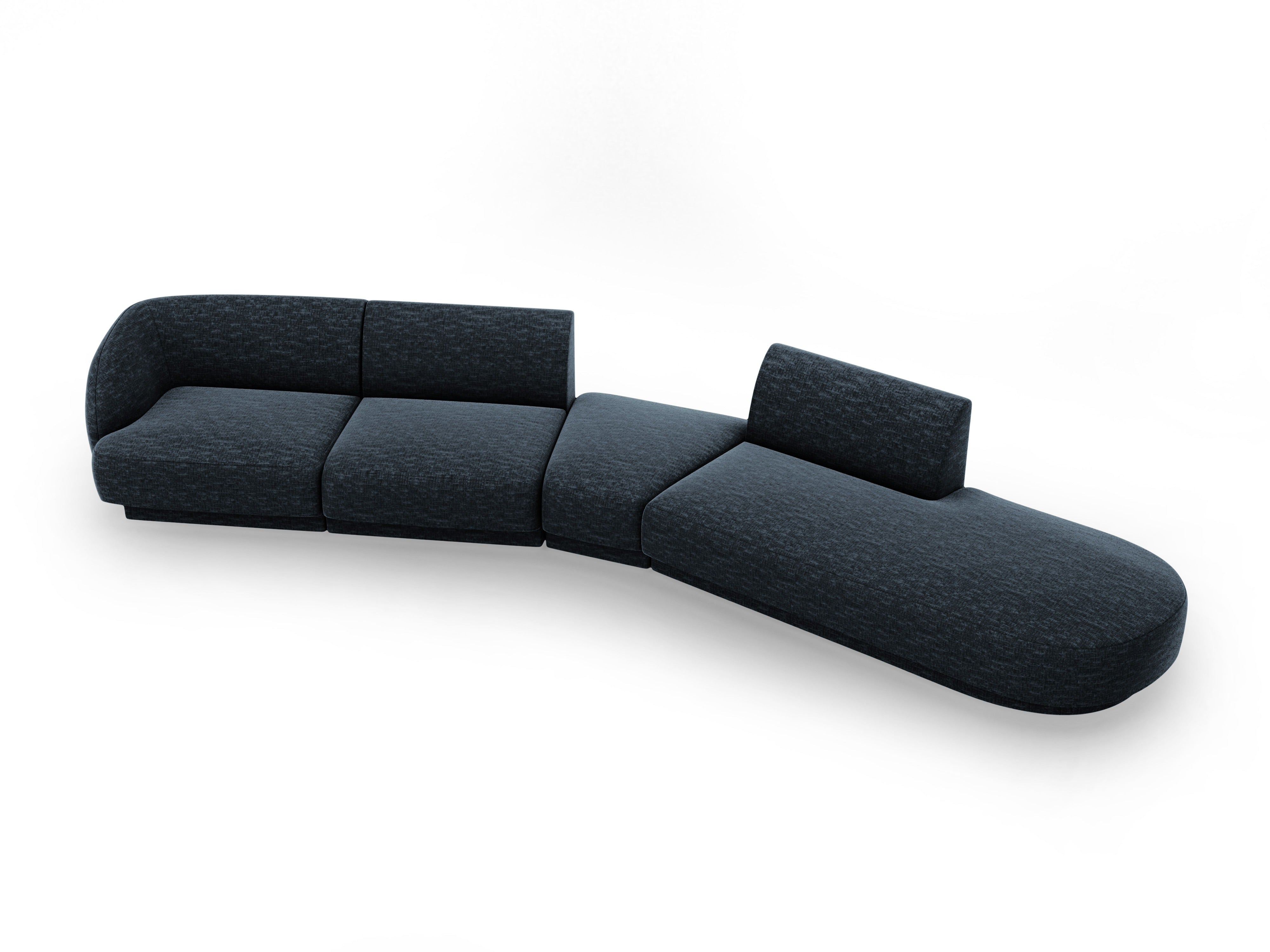 Right-facing modular corner sofa for 7 people MILEY royal blue silky chenille