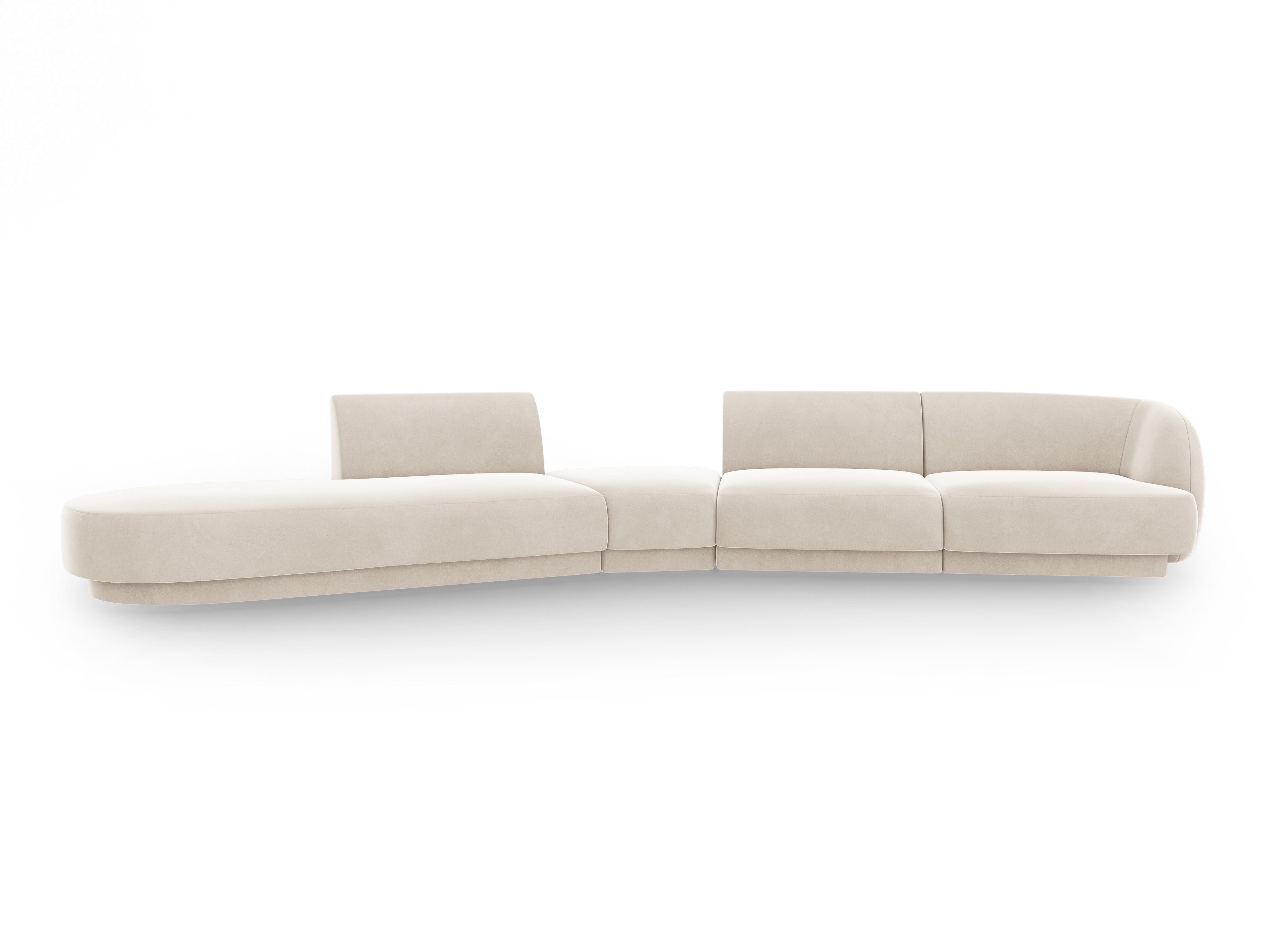 Left-facing velvet modular corner sofa for 7 people MILEY light beige