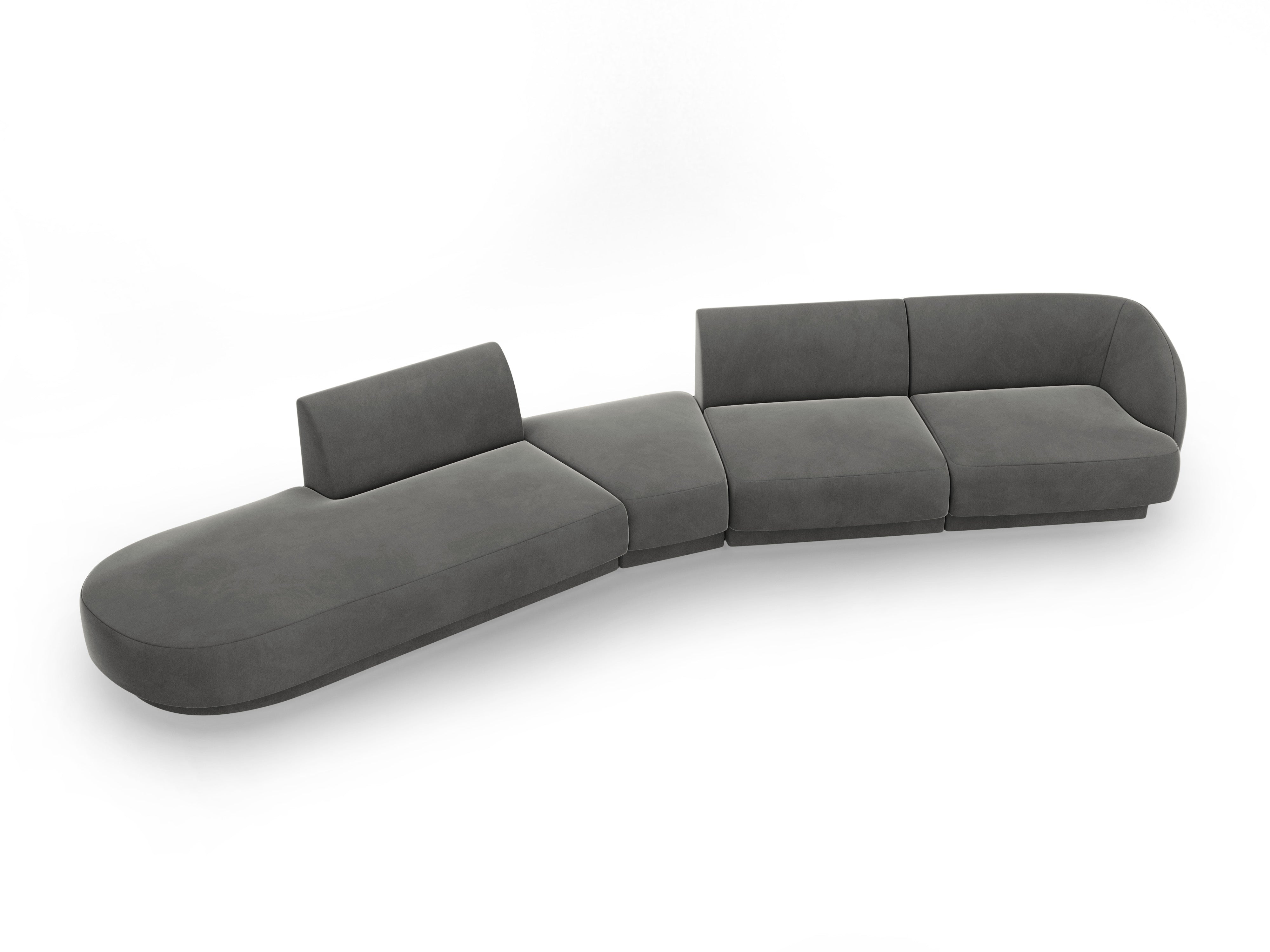 Modulares Samt-Ecksofa linksseitig für 7 Personen MILEY hellgrau