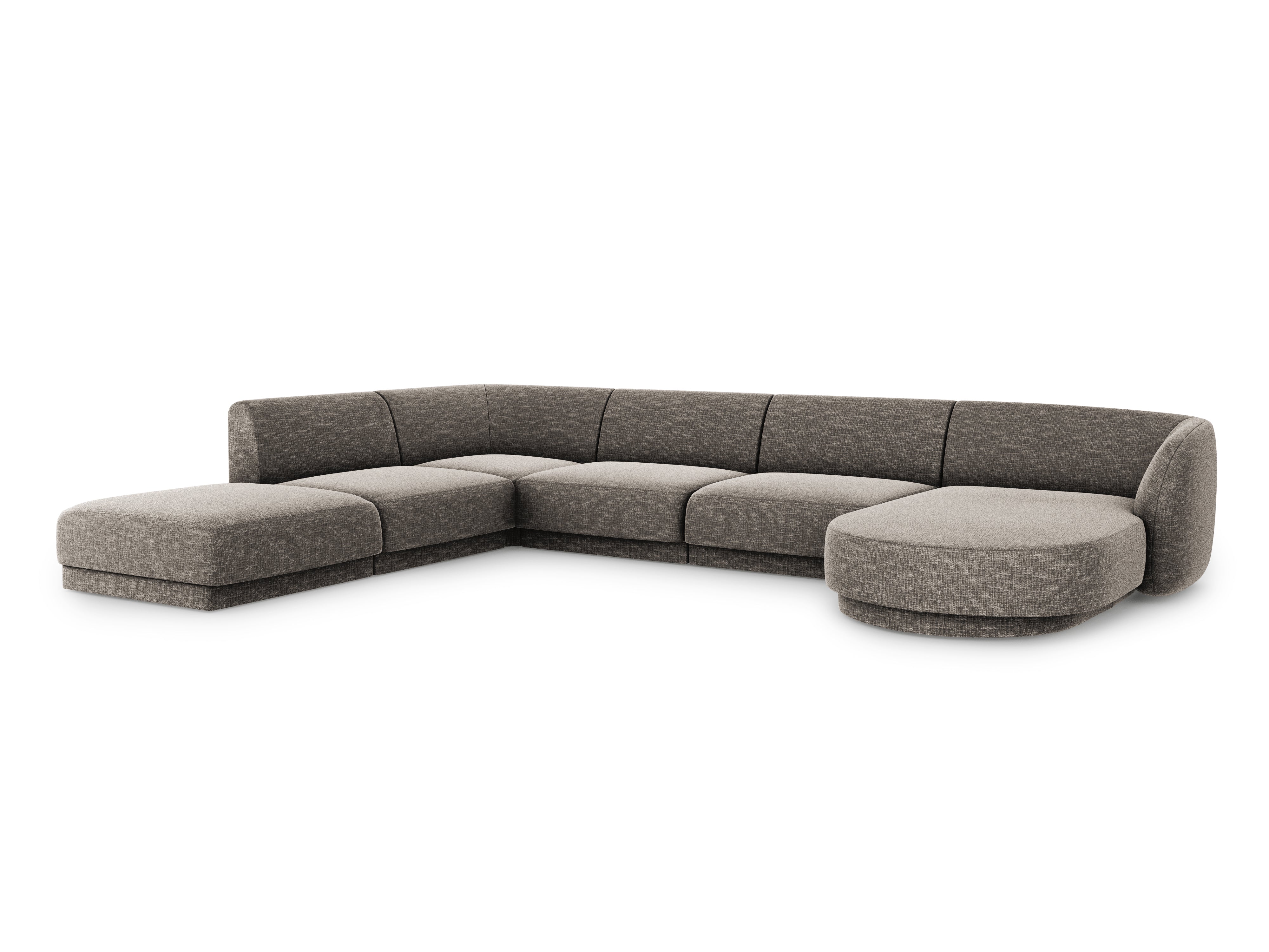 Sofa lewostronna panoramiczna w tkaninie szenilowej 6-osobowa MILEY szary Micadoni    Eye on Design
