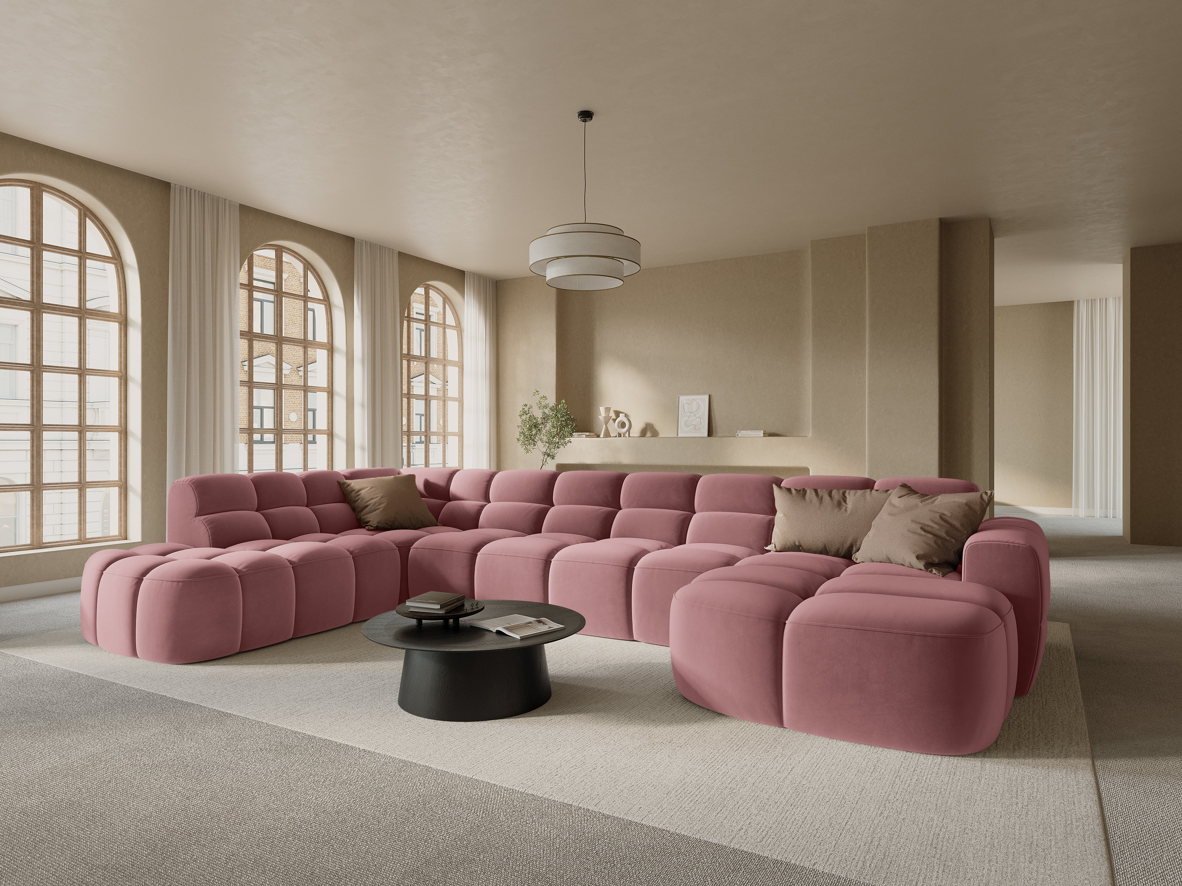 Pink Left-Side Velvet Panoramic Sofa LISA