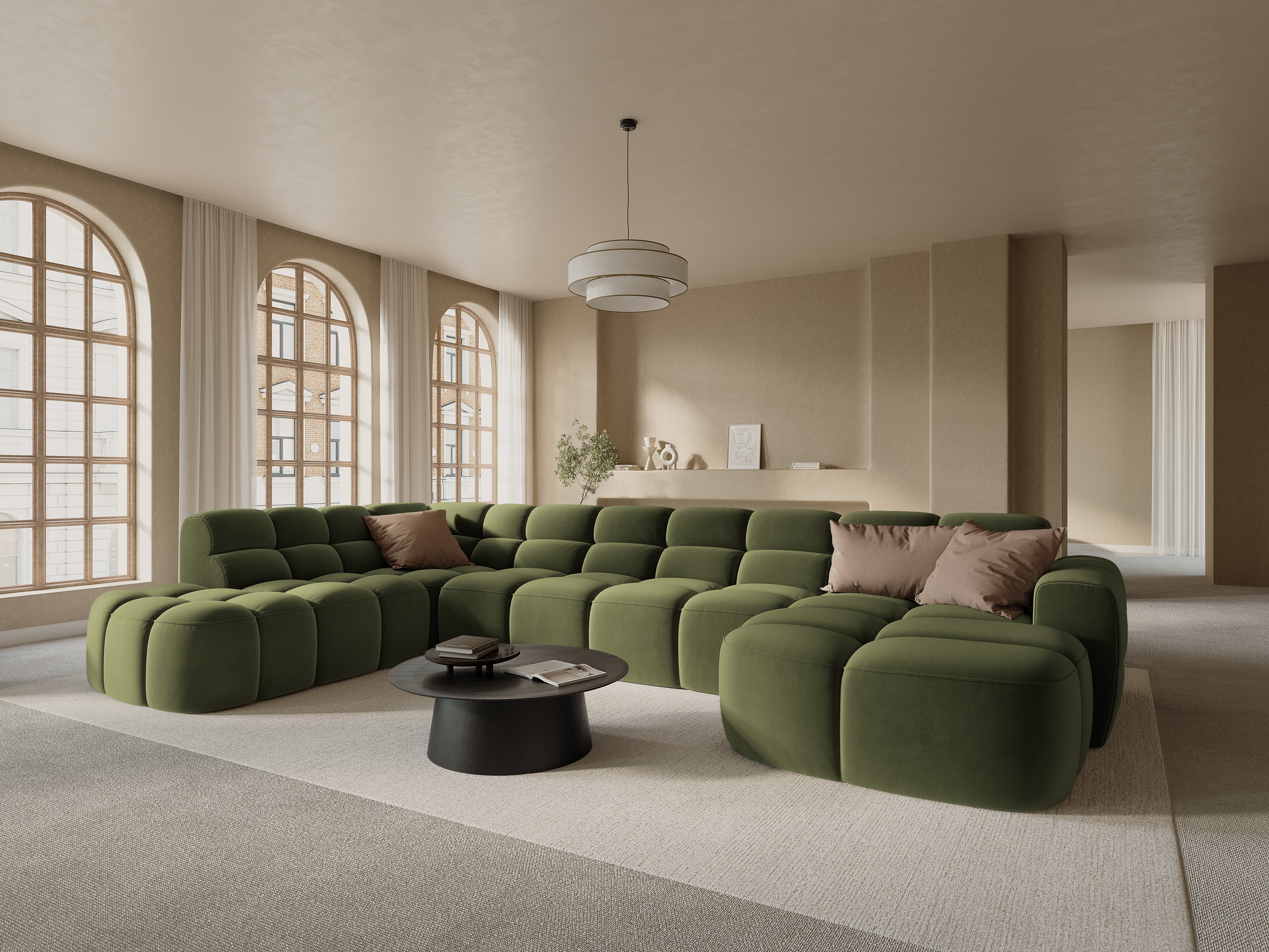 Samt-Ecksofa Panoramisch Links LISA Hellgrün