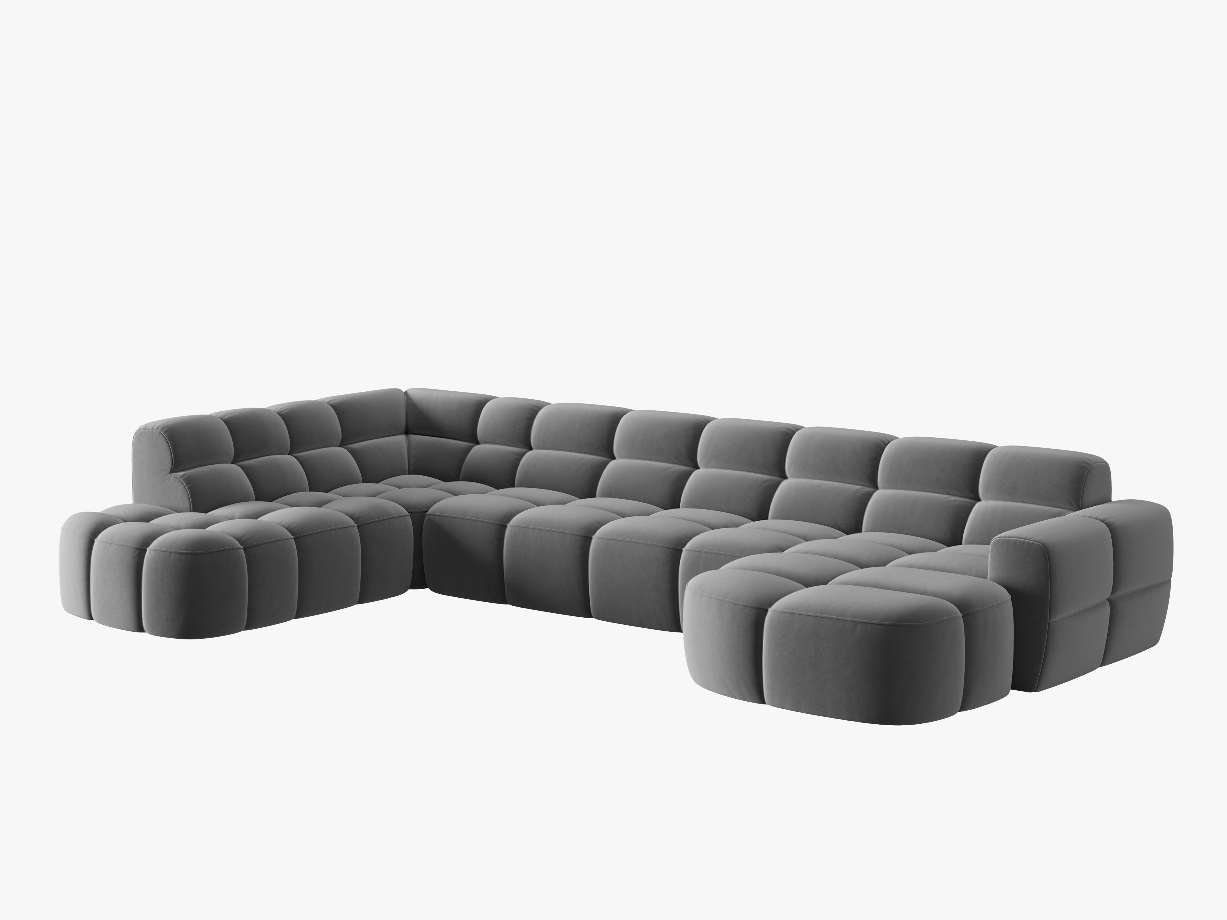 Left-facing panoramic velvet corner sofa LISA light gray