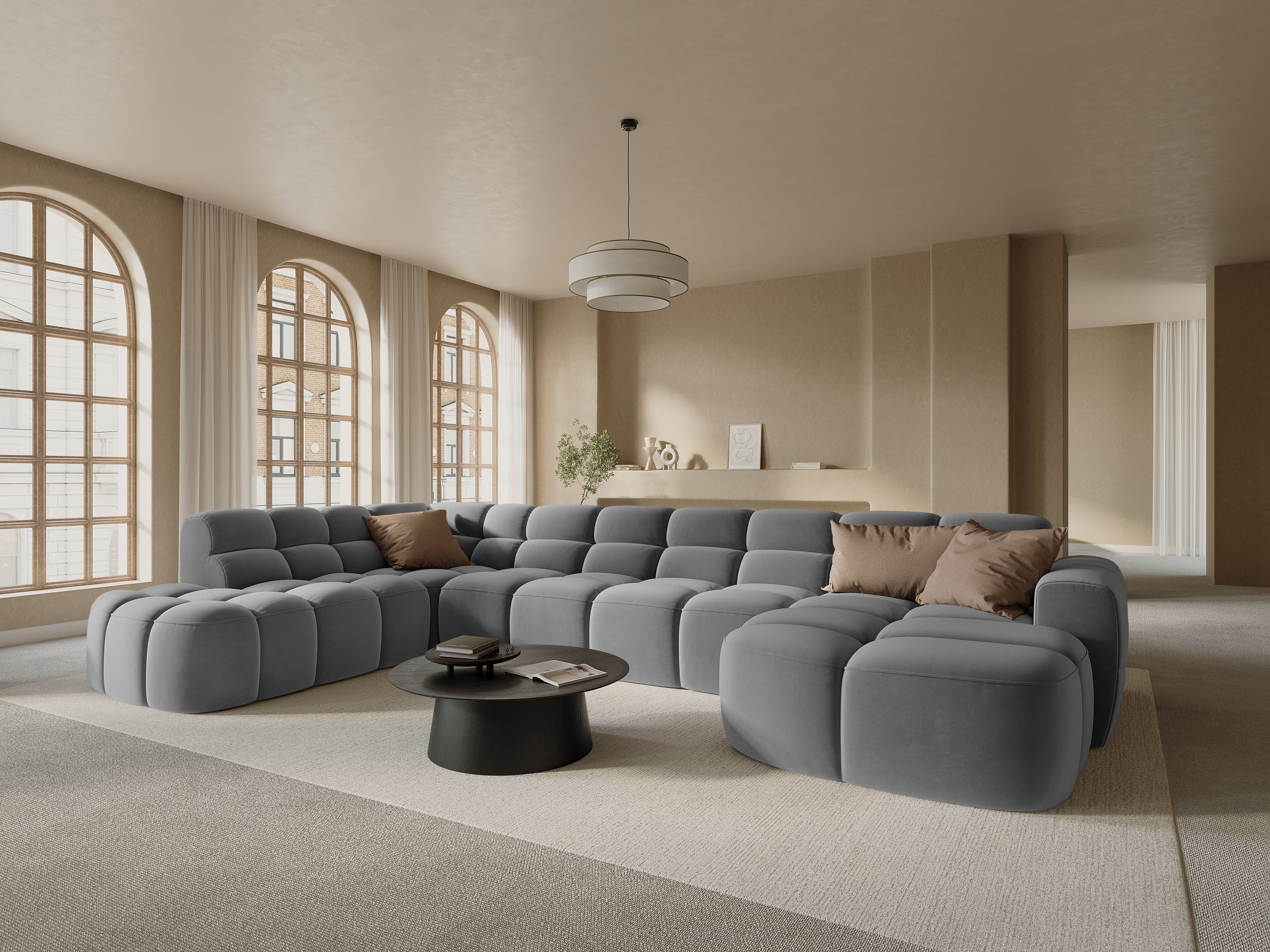 Left-facing panoramic corner sofa LISA light blue chenille