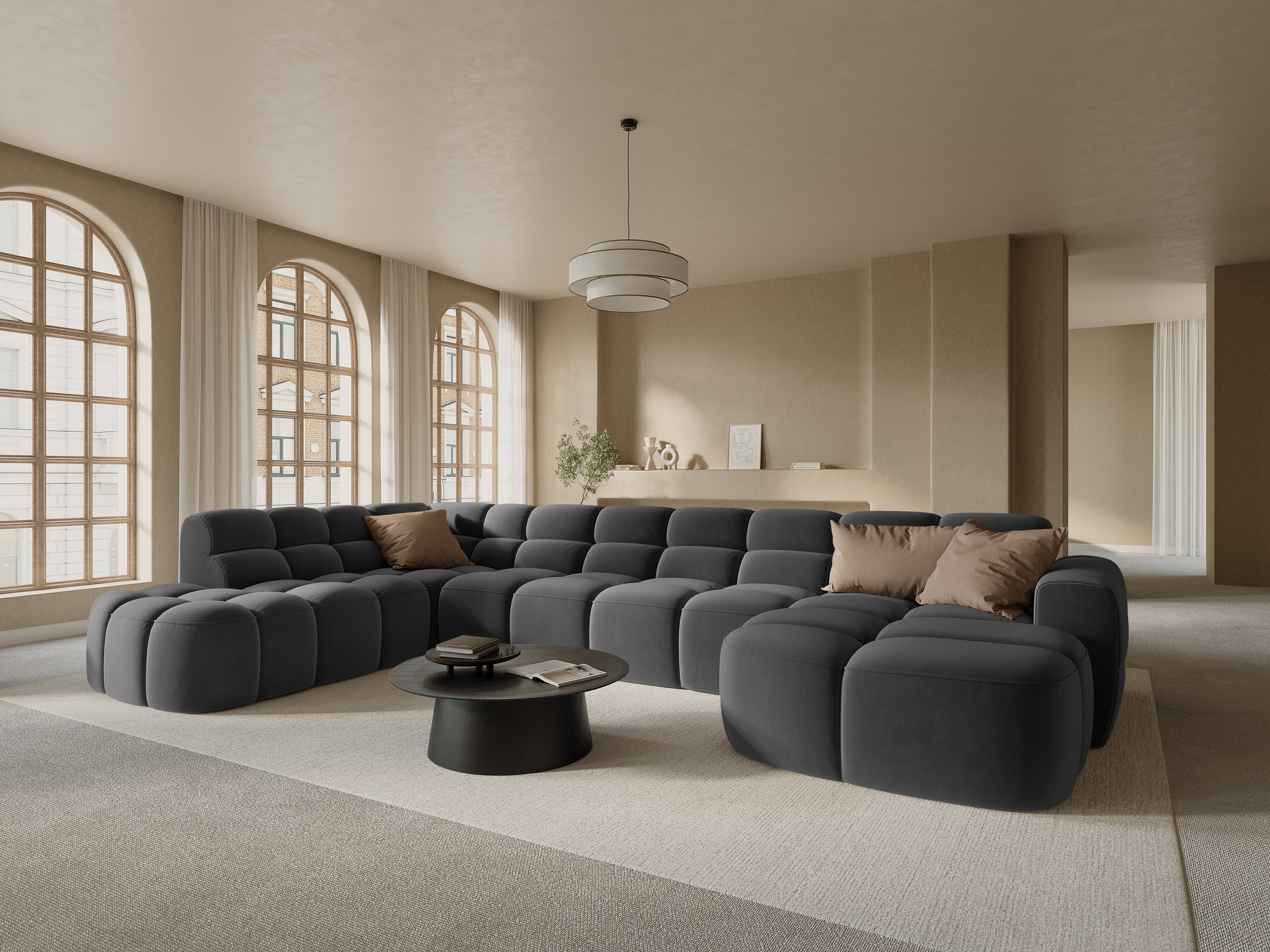 Left-facing panoramic velvet corner sofa LISA dark gray