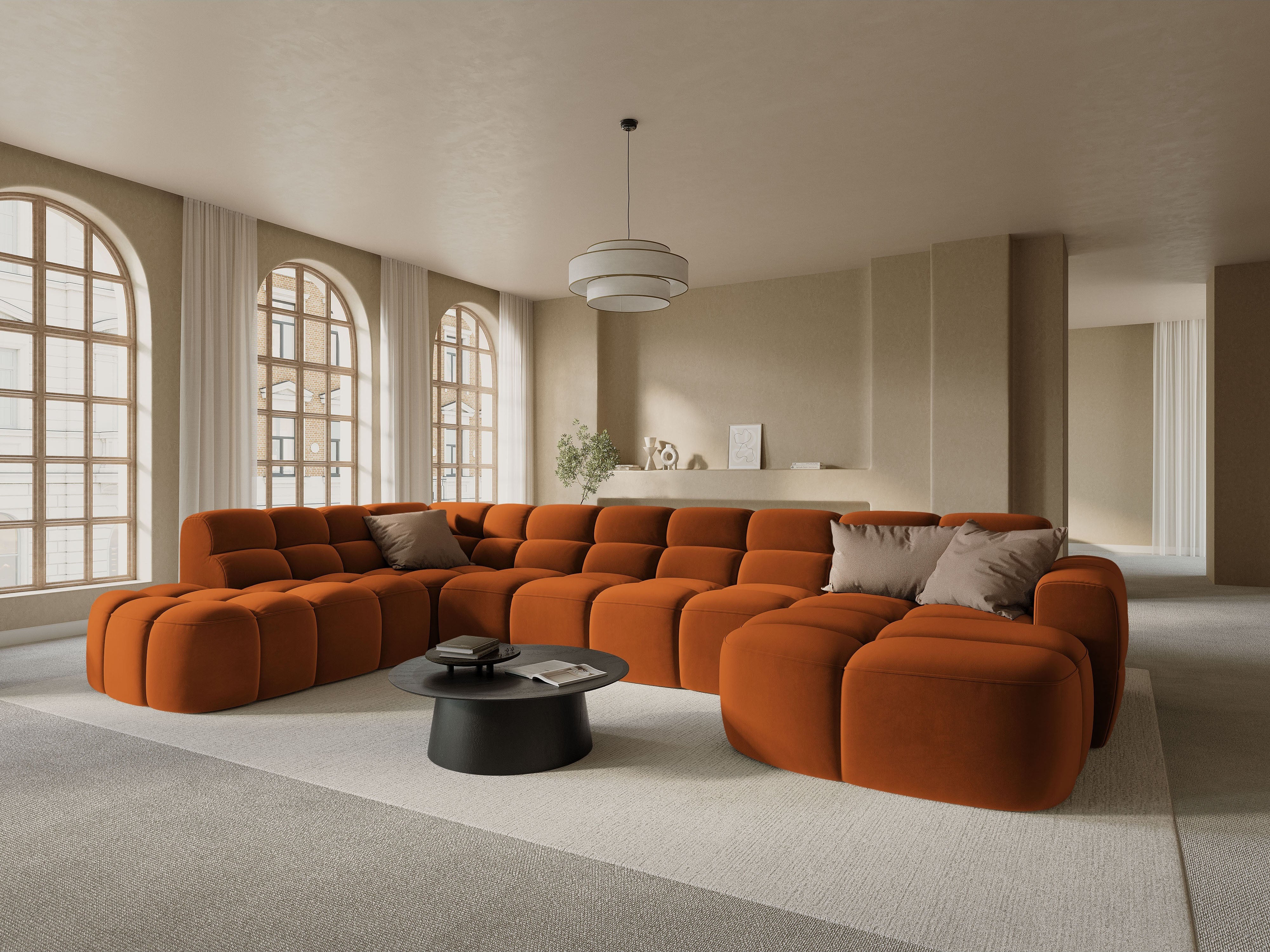 Left-sided panoramic corner sofa LISA terracotta chenille