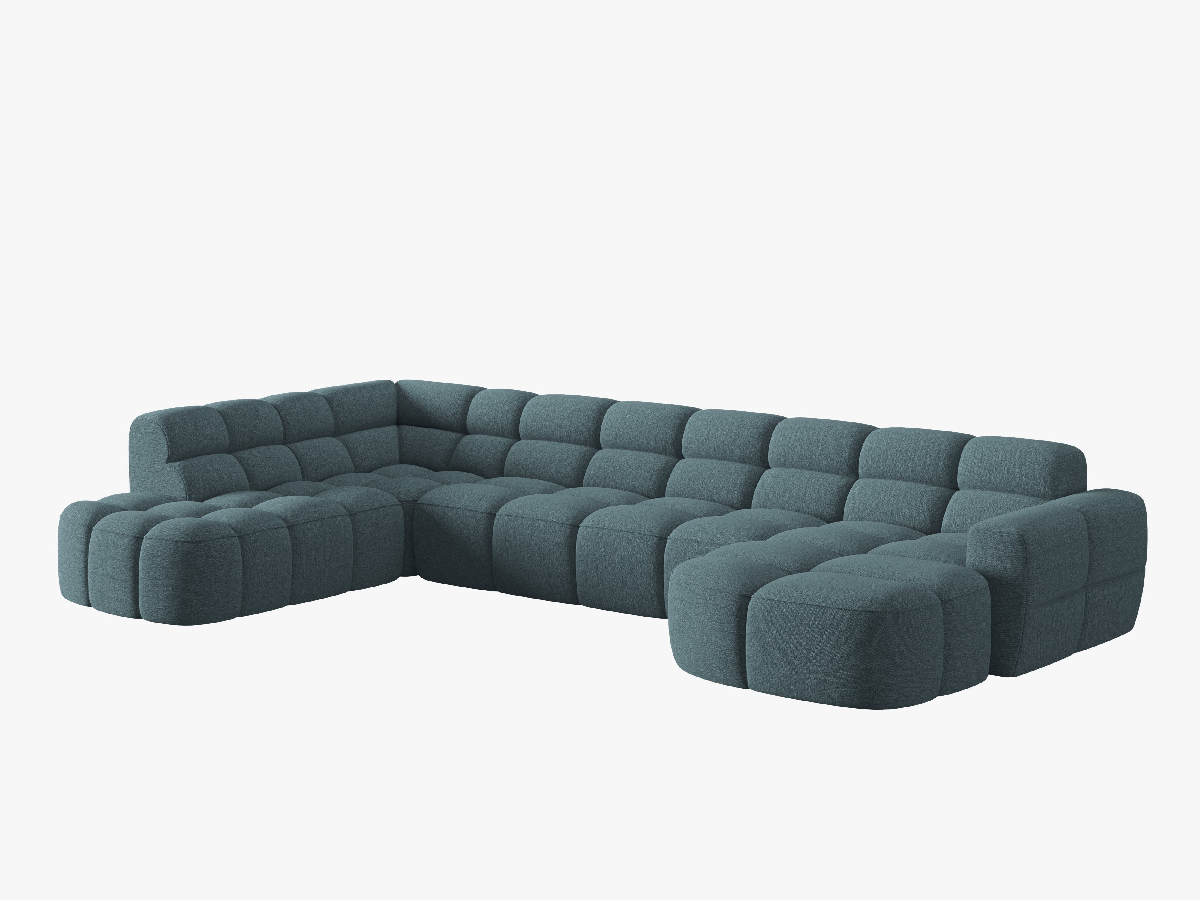 Left-facing panoramic corner sofa LISA light blue chenille