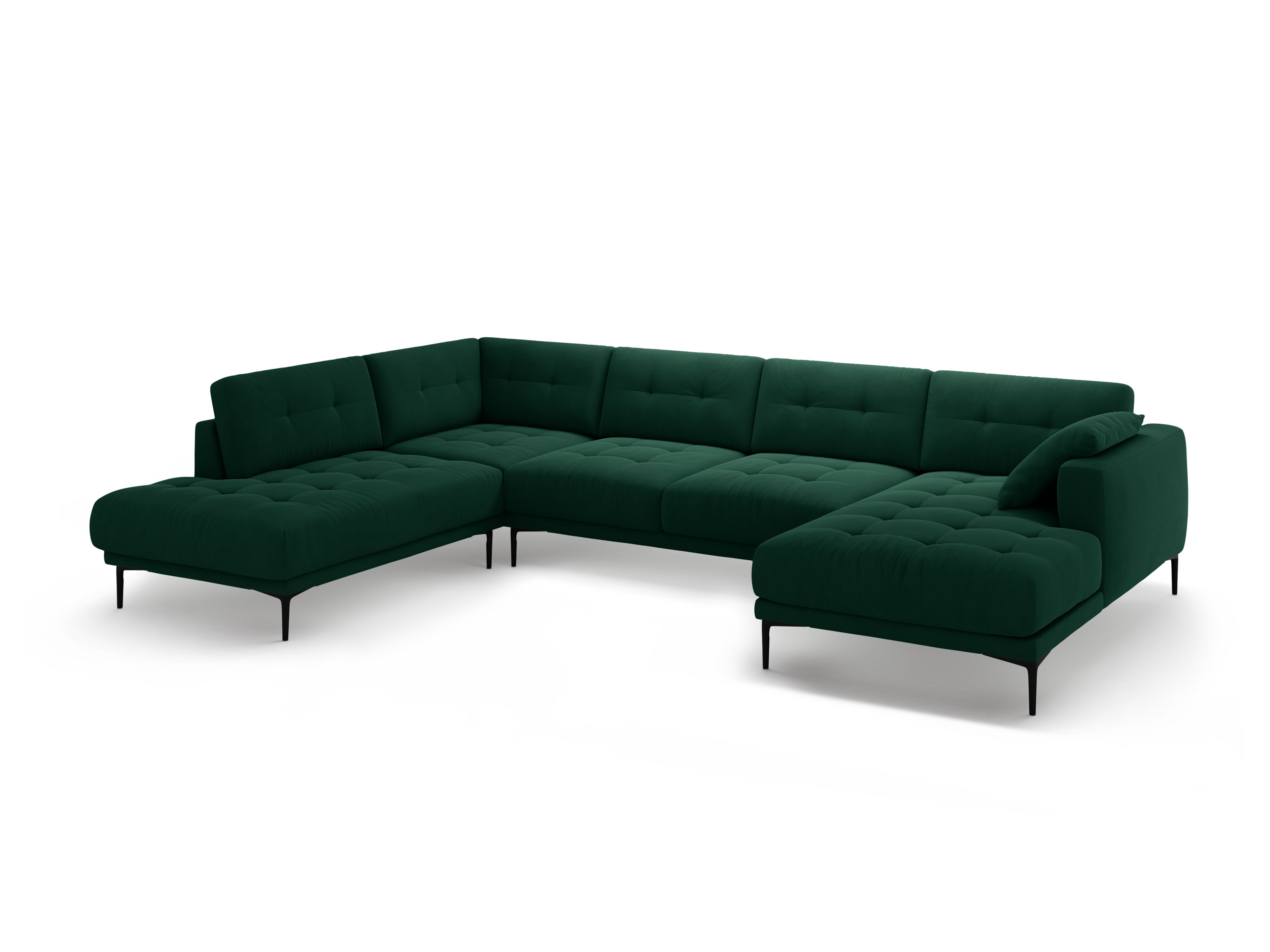 Left-facing panoramic corner sofa velvet BEMY bottle green