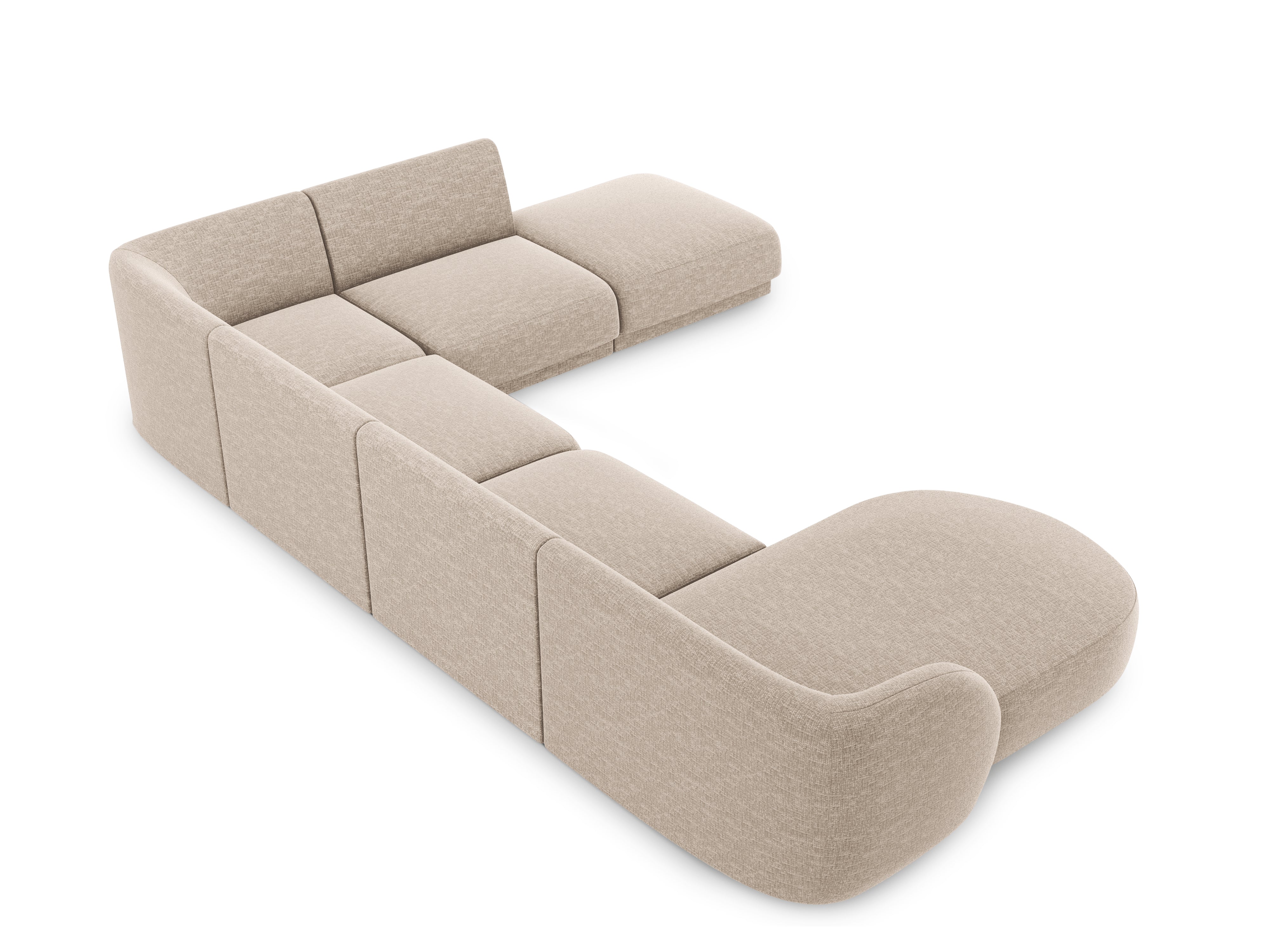 Sofa prawostronna panoramiczna w tkaninie szenilowej 6-osobowa MILEY beżowy Micadoni    Eye on Design