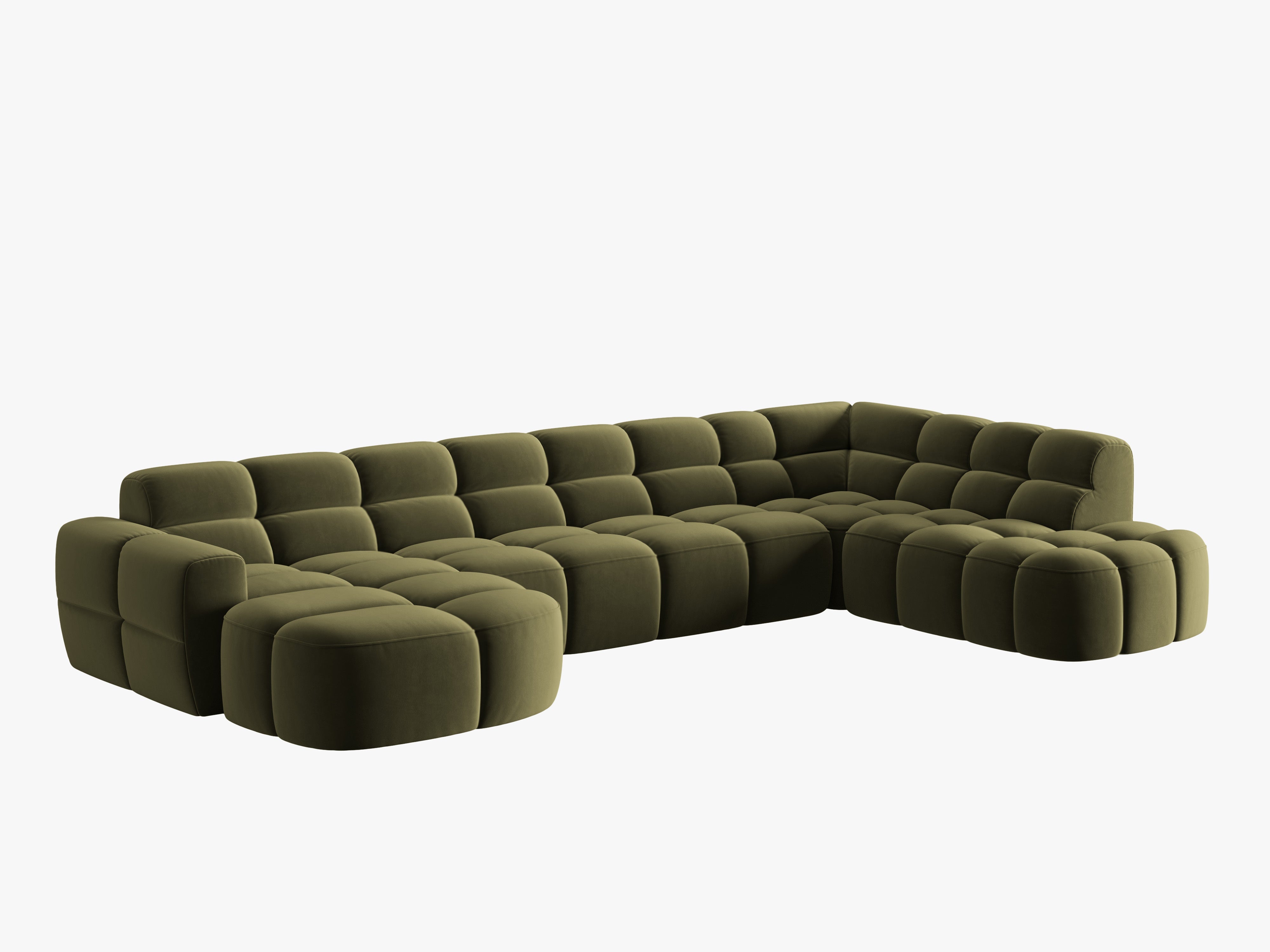 Velvet panoramic right-sided corner sofa LISA light green