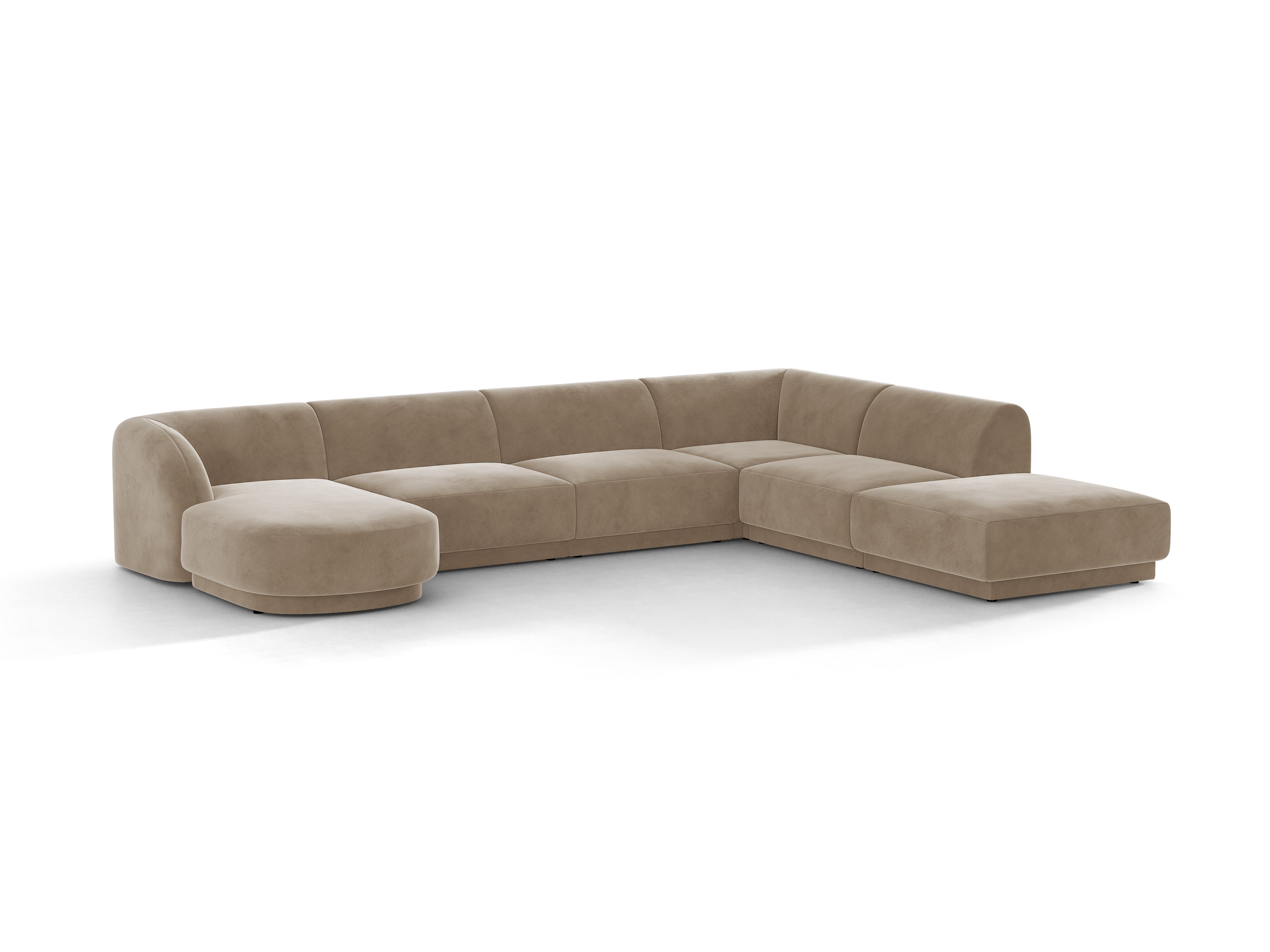 Narożnik aksamitny 6-osobowy w kształcie U prawostronny MILEY cappuccino – sofa narożna