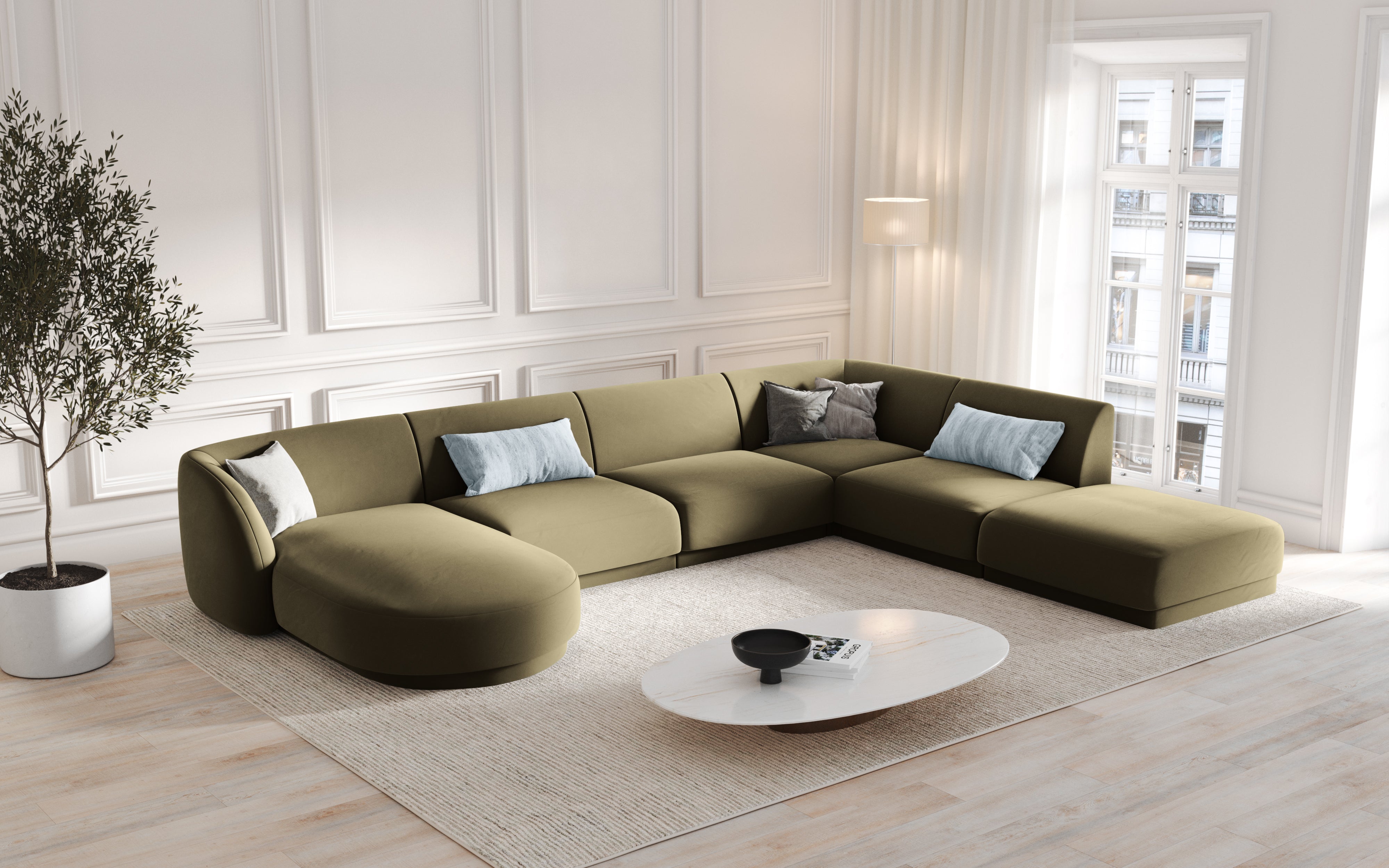 Sofa modułowa prawostronna 6-osobowa MILEY zielony boucle
