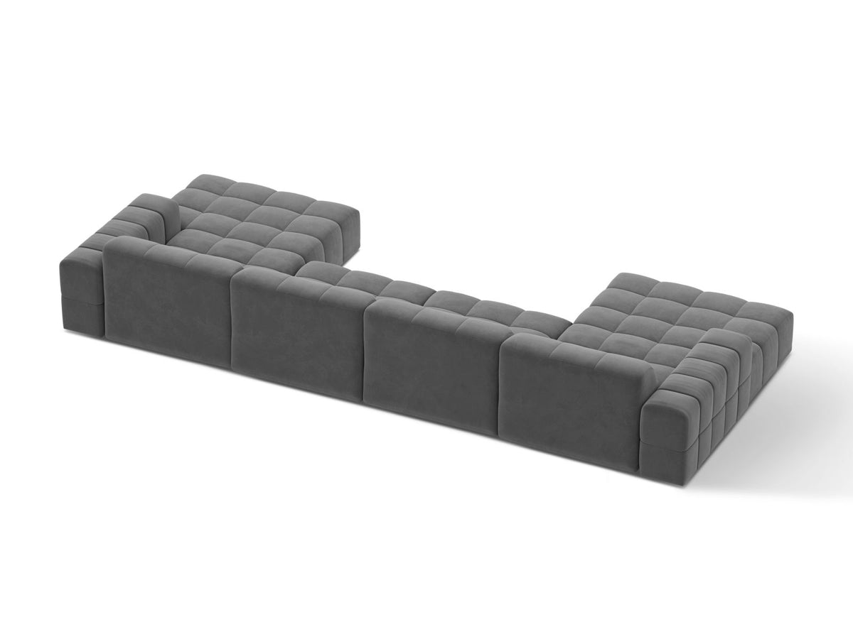 Sofa aksamitna panoramiczna 6-osobowa JENNIFER jasnoszary Venus – ujęcie tylne