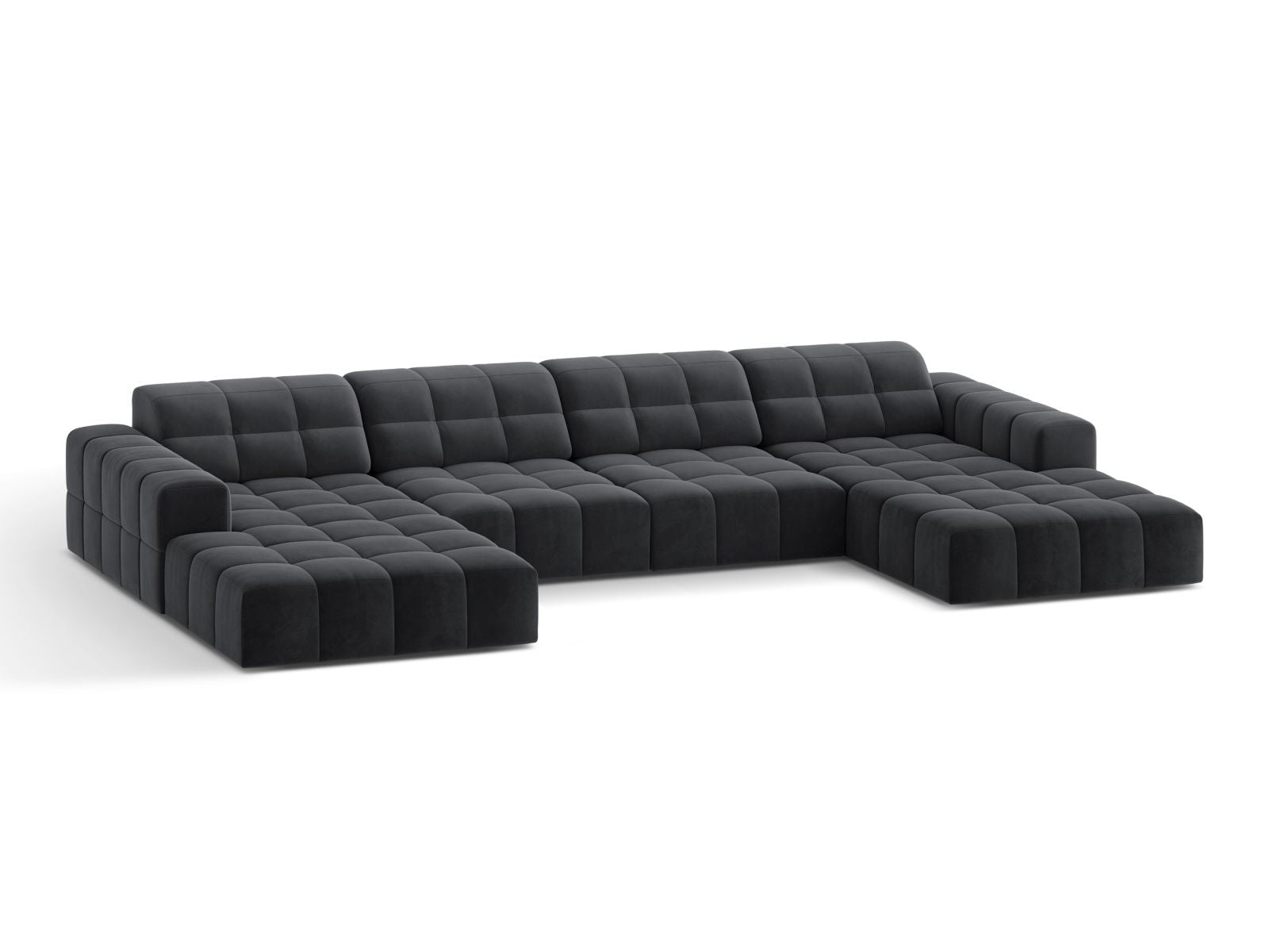 Sofa aksamitna panoramiczna 6-osobowa JENNIFER szary Bluvel – ujęcie boczne