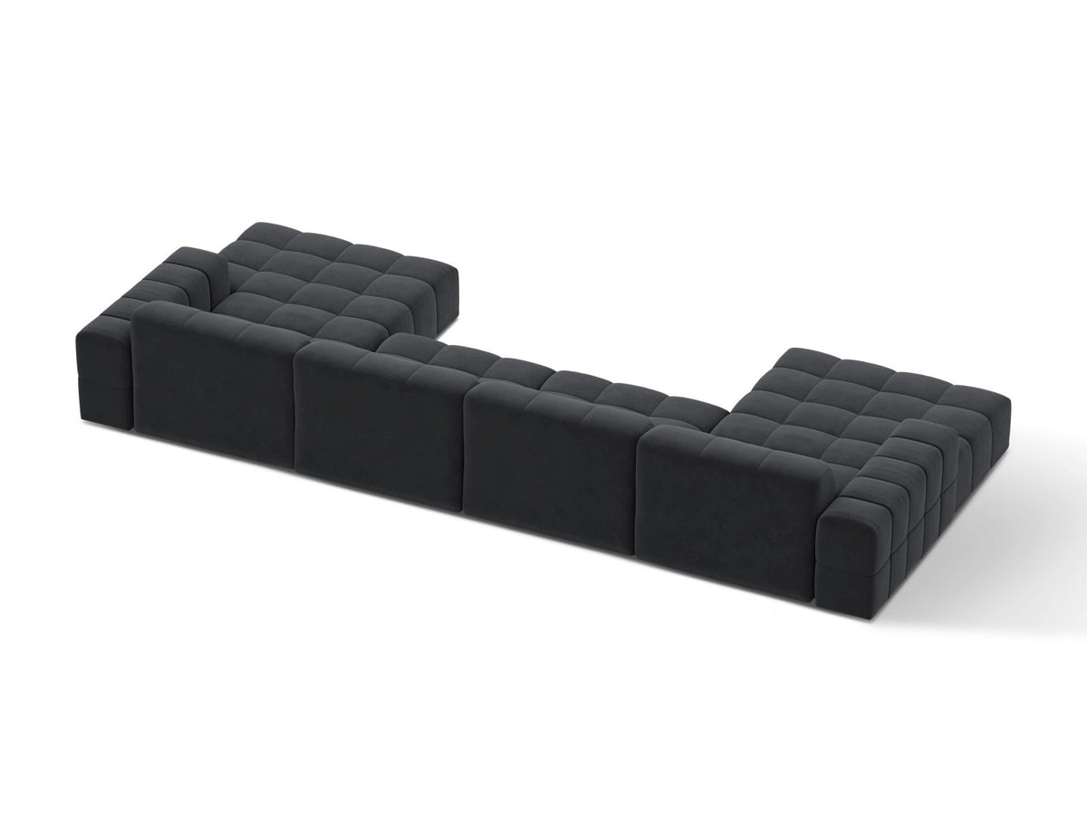 Sofa aksamitna panoramiczna 6-osobowa JENNIFER szary Bluvel – ujęcie tylne