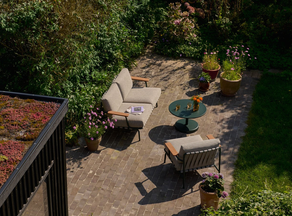 Outdoor 2-seater sofa with armrests SETTLE gray with green base [Amelia]