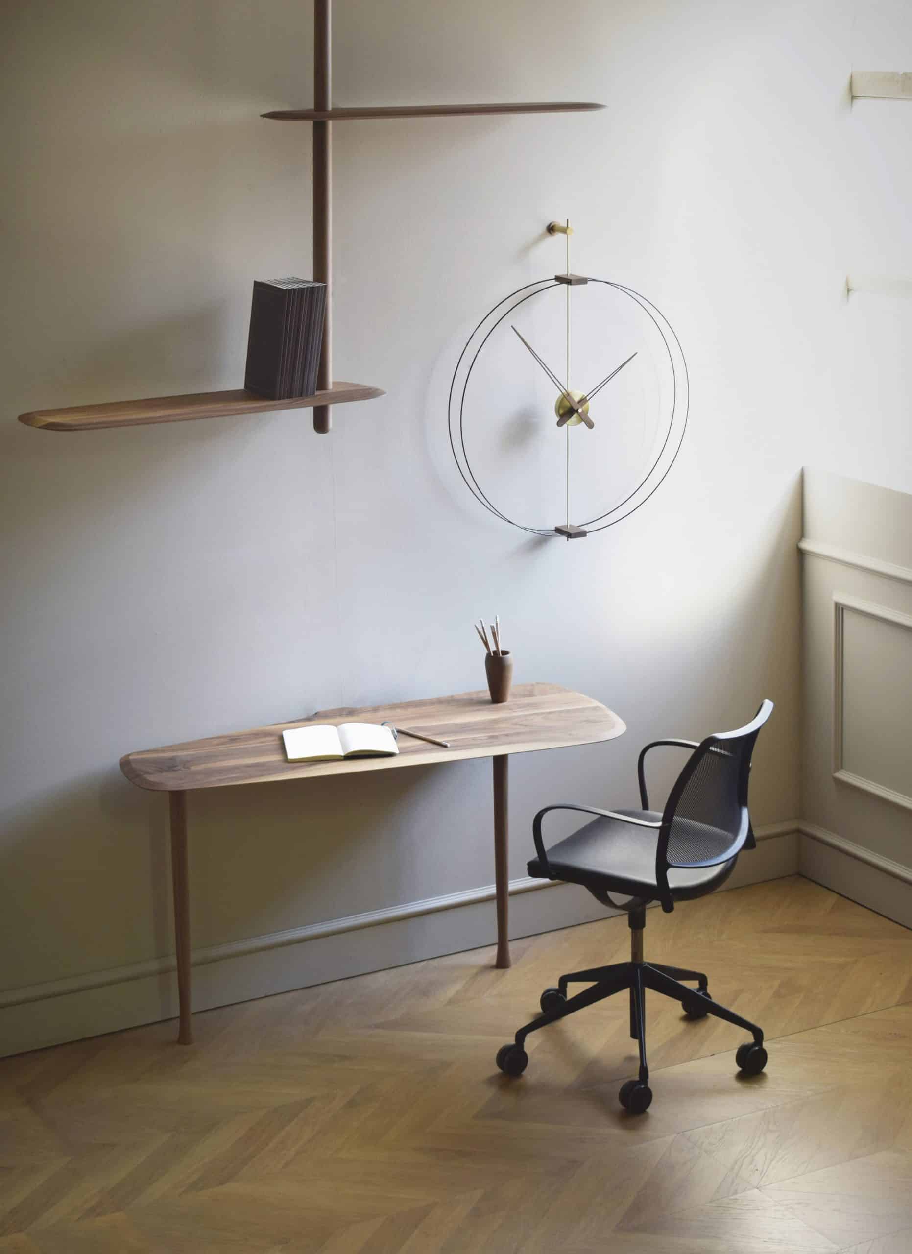 BARCELONA MINI wall clock walnut wood with black and gold