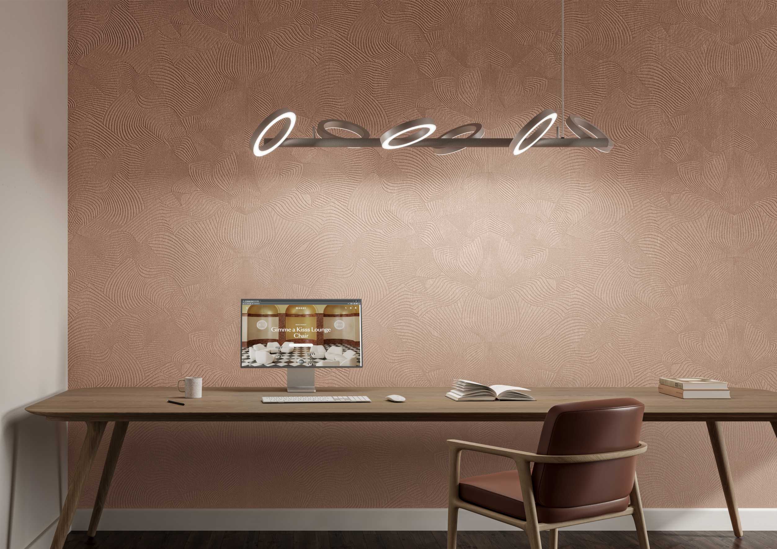 Tapeta tekstylna z abstrakcyjnym wzorem z efektem mory TECHNO BEE ciemny piaskowy