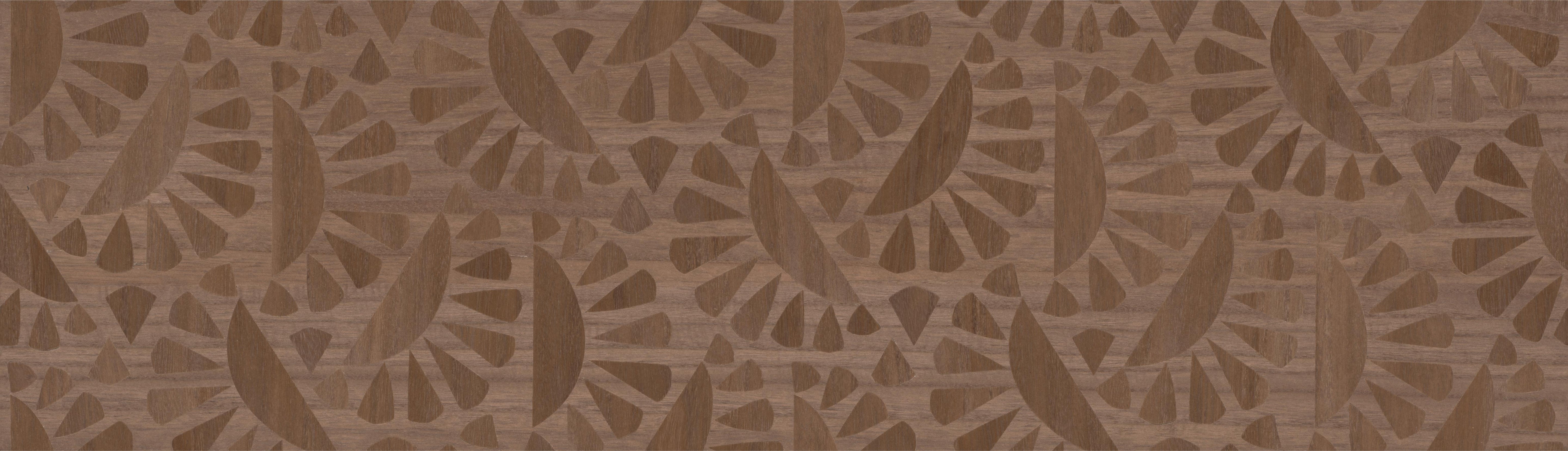Veneered wallpaper with geometric pattern WOODBLOCK BEETLE FLORA brown