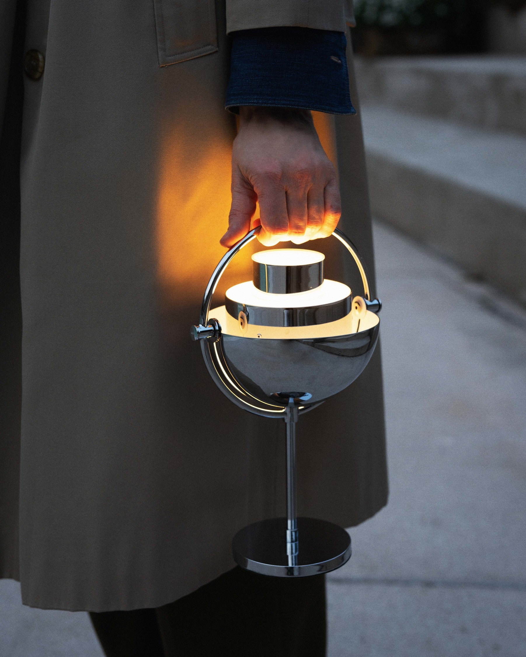 MULTI-LITE portable lamp in cream with a brass base