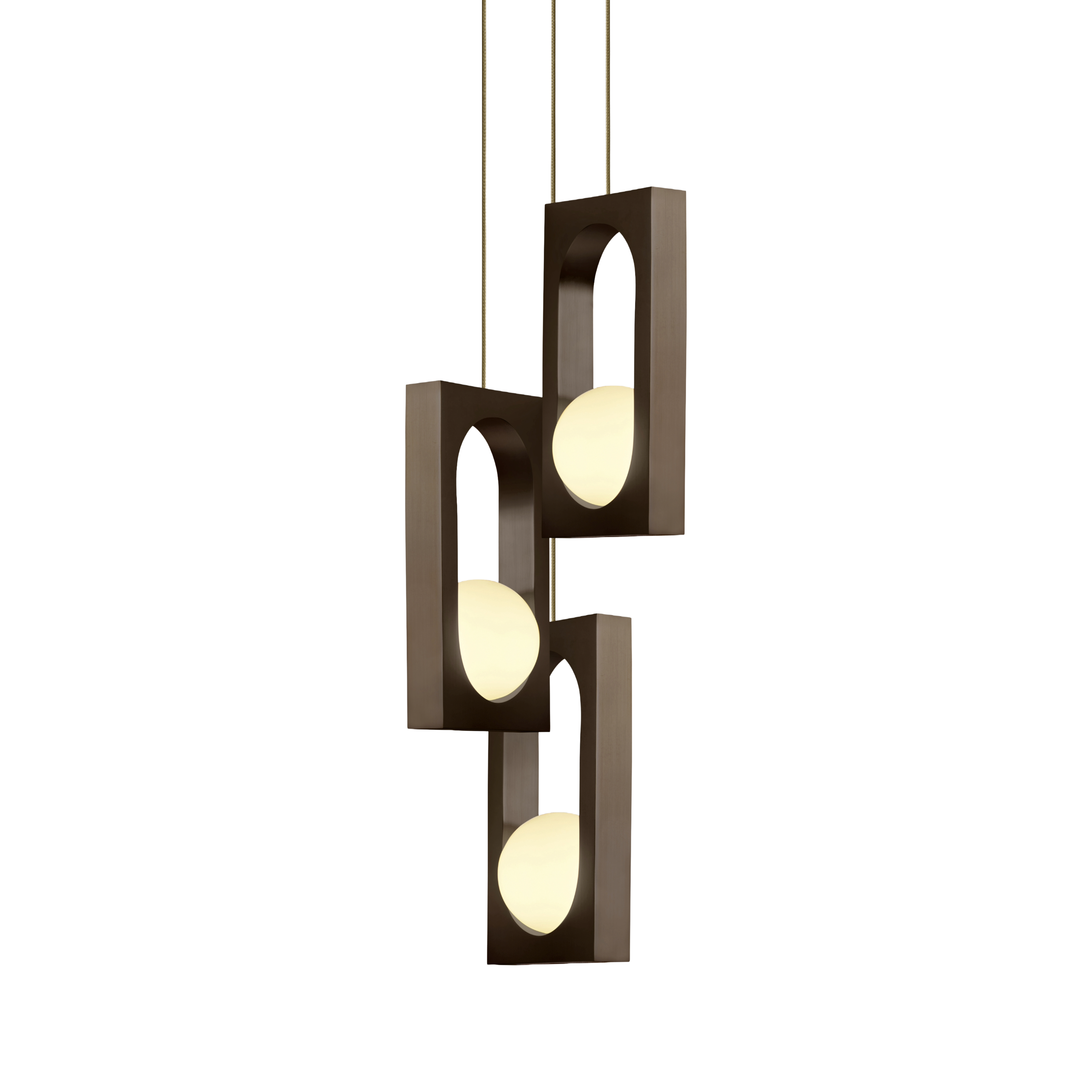 Lampa wisząca 3-punktowa MYTHOS opalowy klosz z czernionym mosiądzem