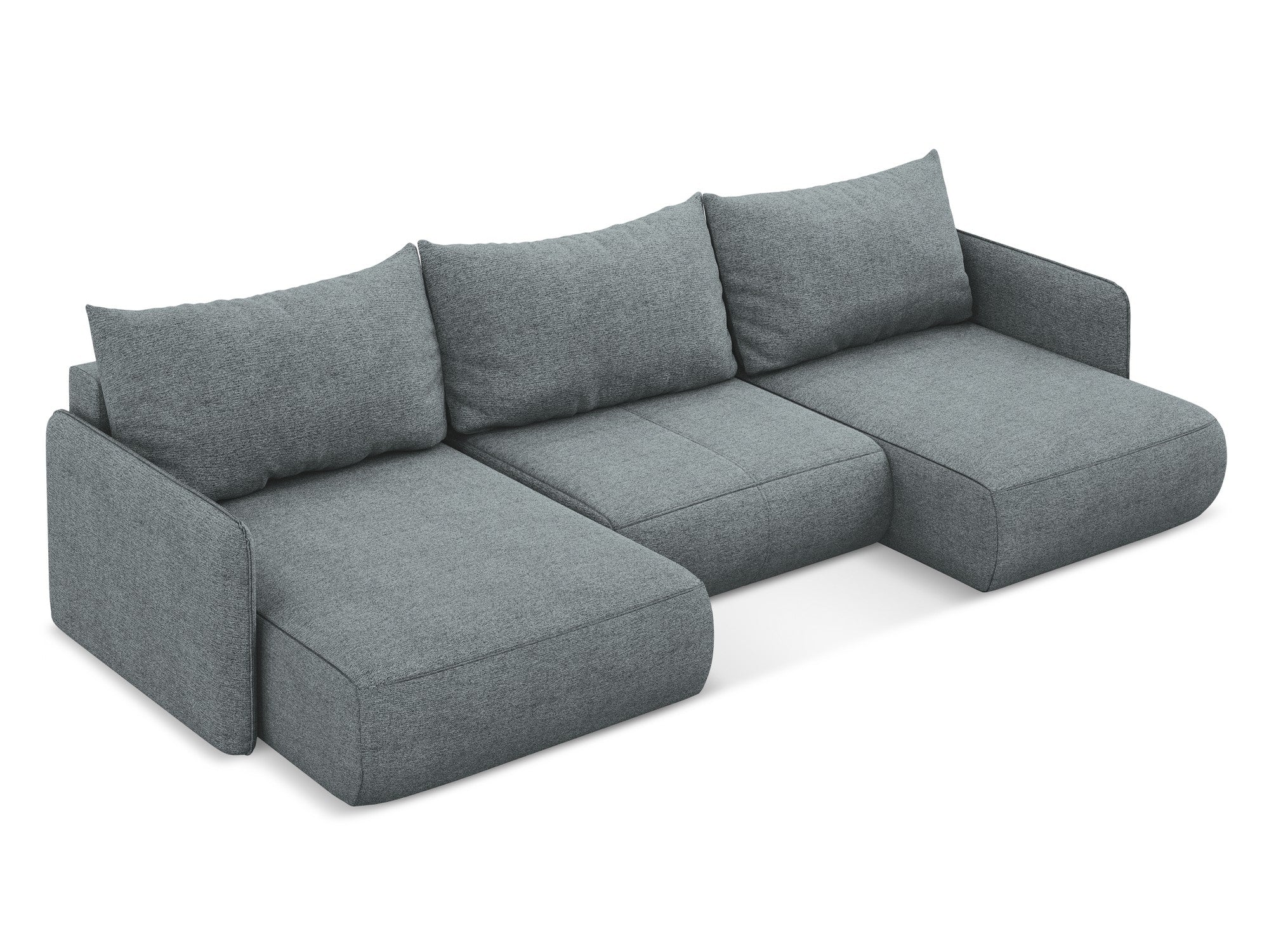 Panoramawinkelsofa mit Schlaffunktion NANEA in jeansblauem Chenille