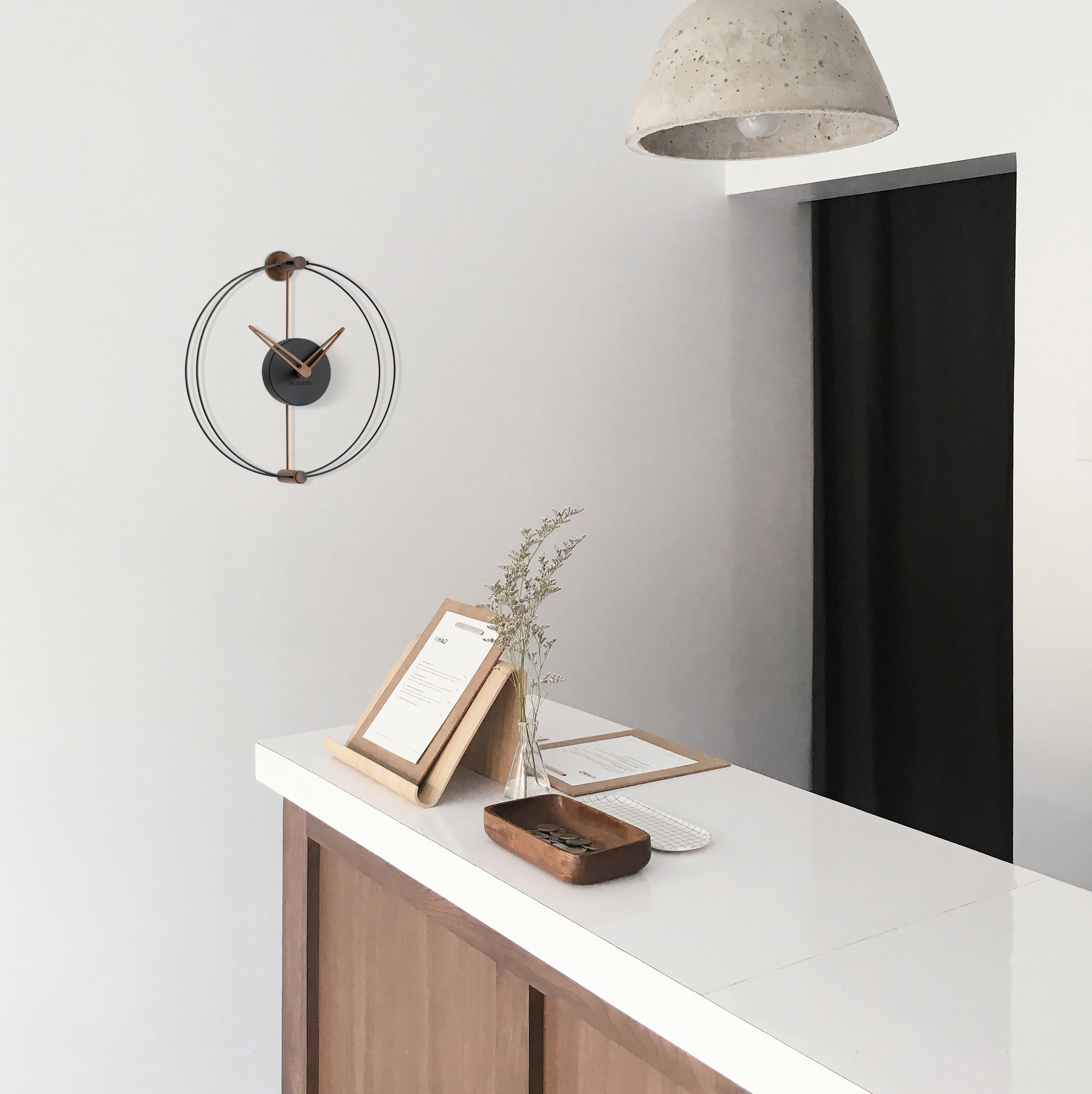 NANO wall clock walnut wood with black