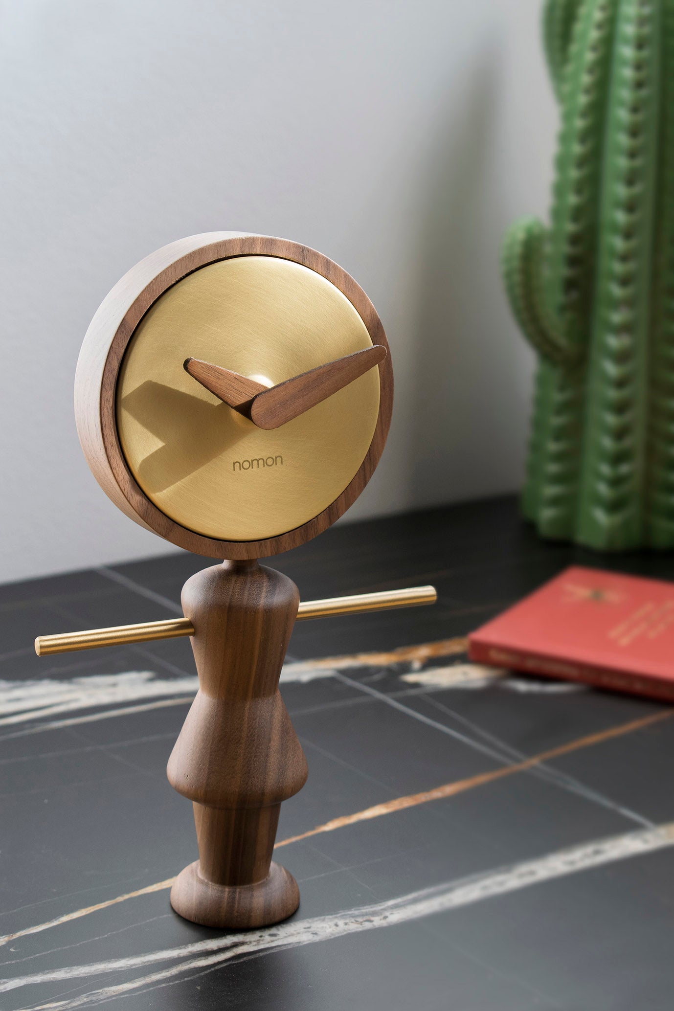 NENA tabletop clock walnut wood with brass finish
