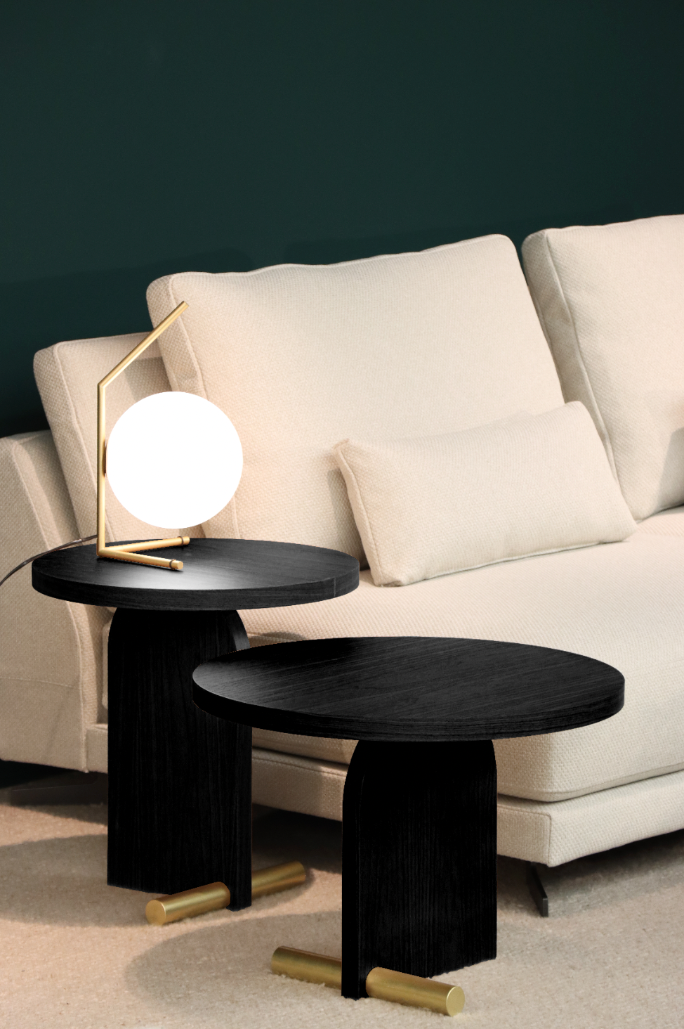 Stolik boczny NOVA czarny fornir jesionowy z mosiężnym wykończeniem