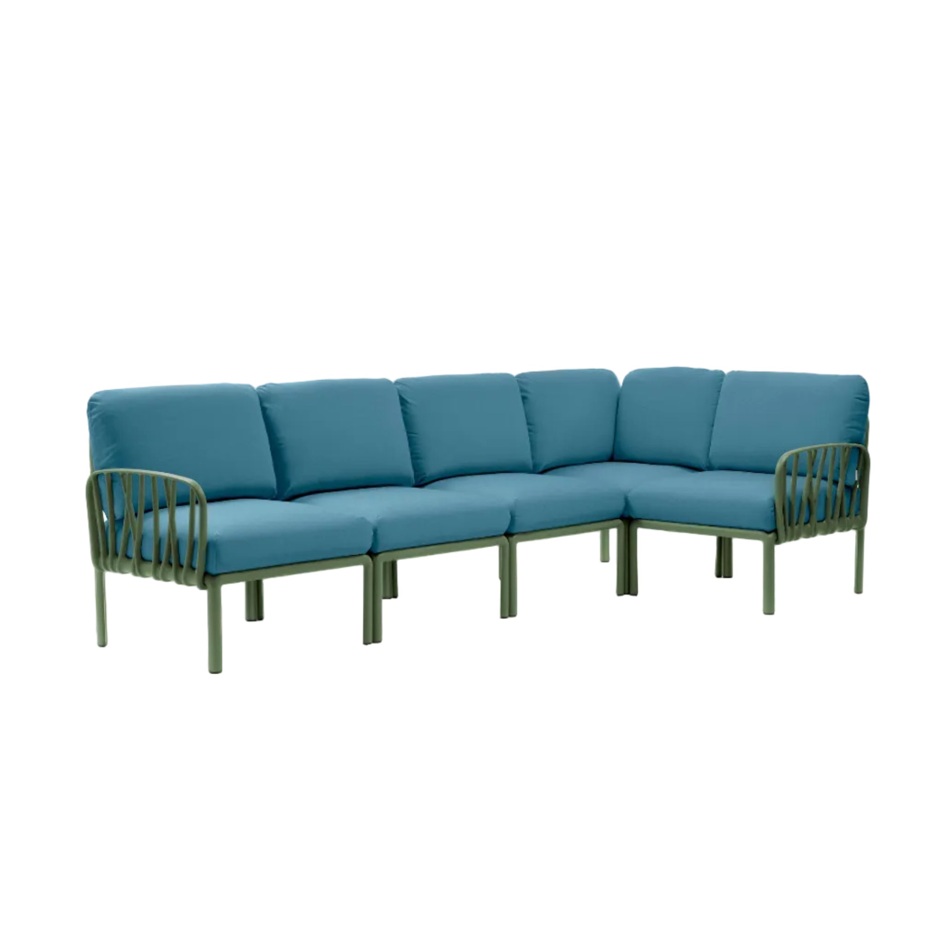Modular Outdoor Corner Sofa KOMODO 5 Blue Sunbrella® with Green Agave Base