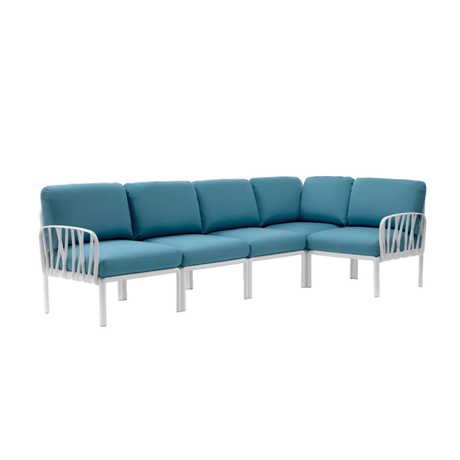 Modular Outdoor Corner Sofa KOMODO 5 Blue Sunbrella® with White Base
