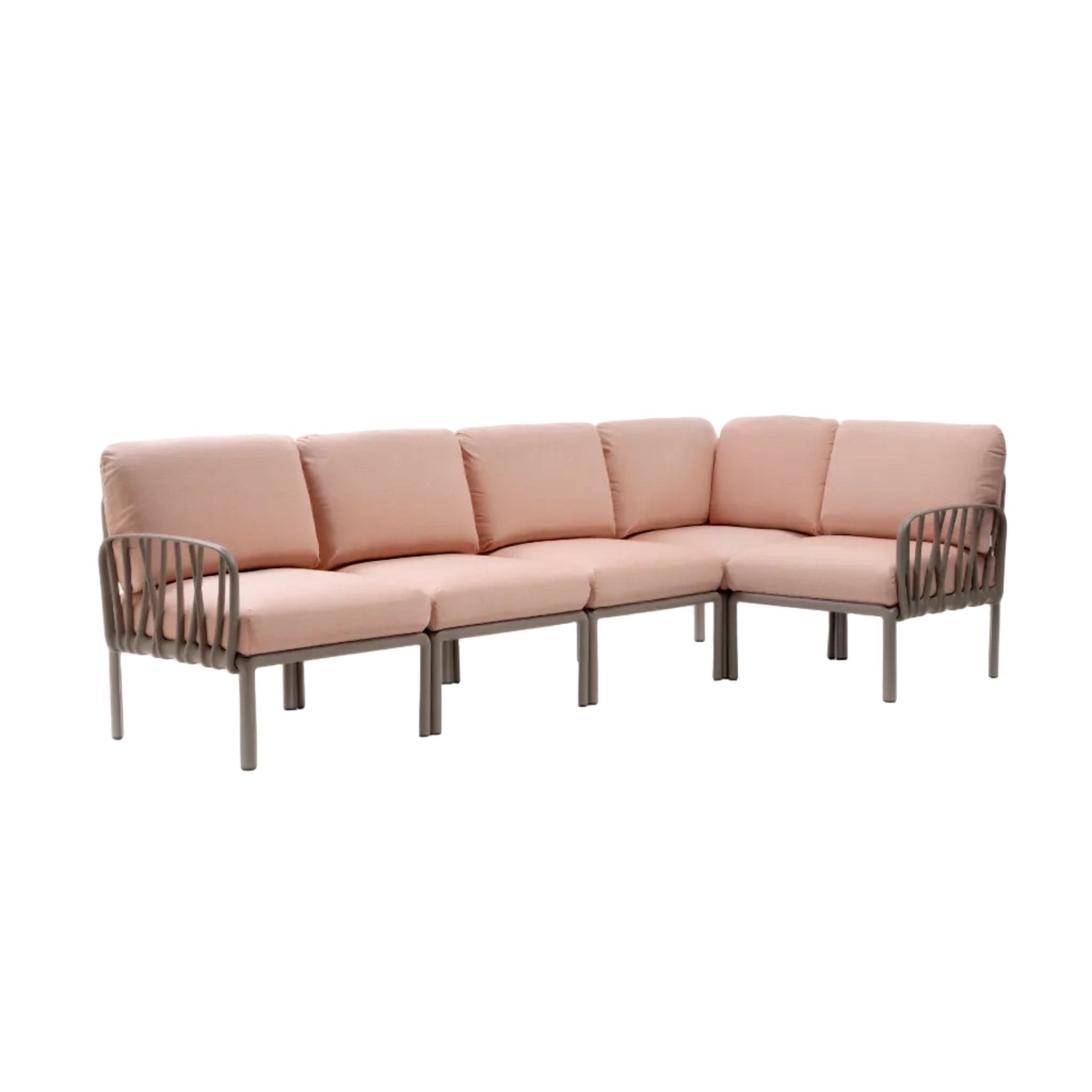 Modular Outdoor Corner Sofa KOMODO 5 Pink with Taupe Base