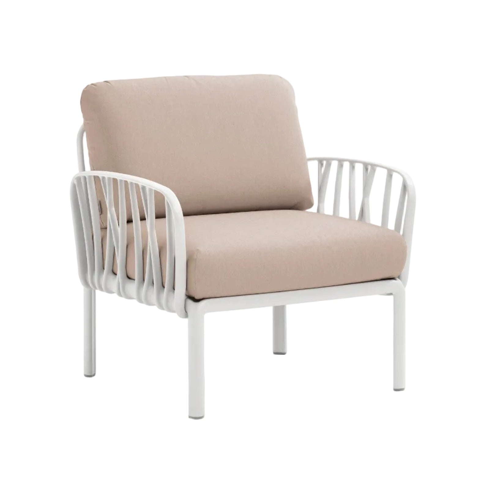 KOMODO Beige Outdoor Armchair with White Base in Sunbrella®
