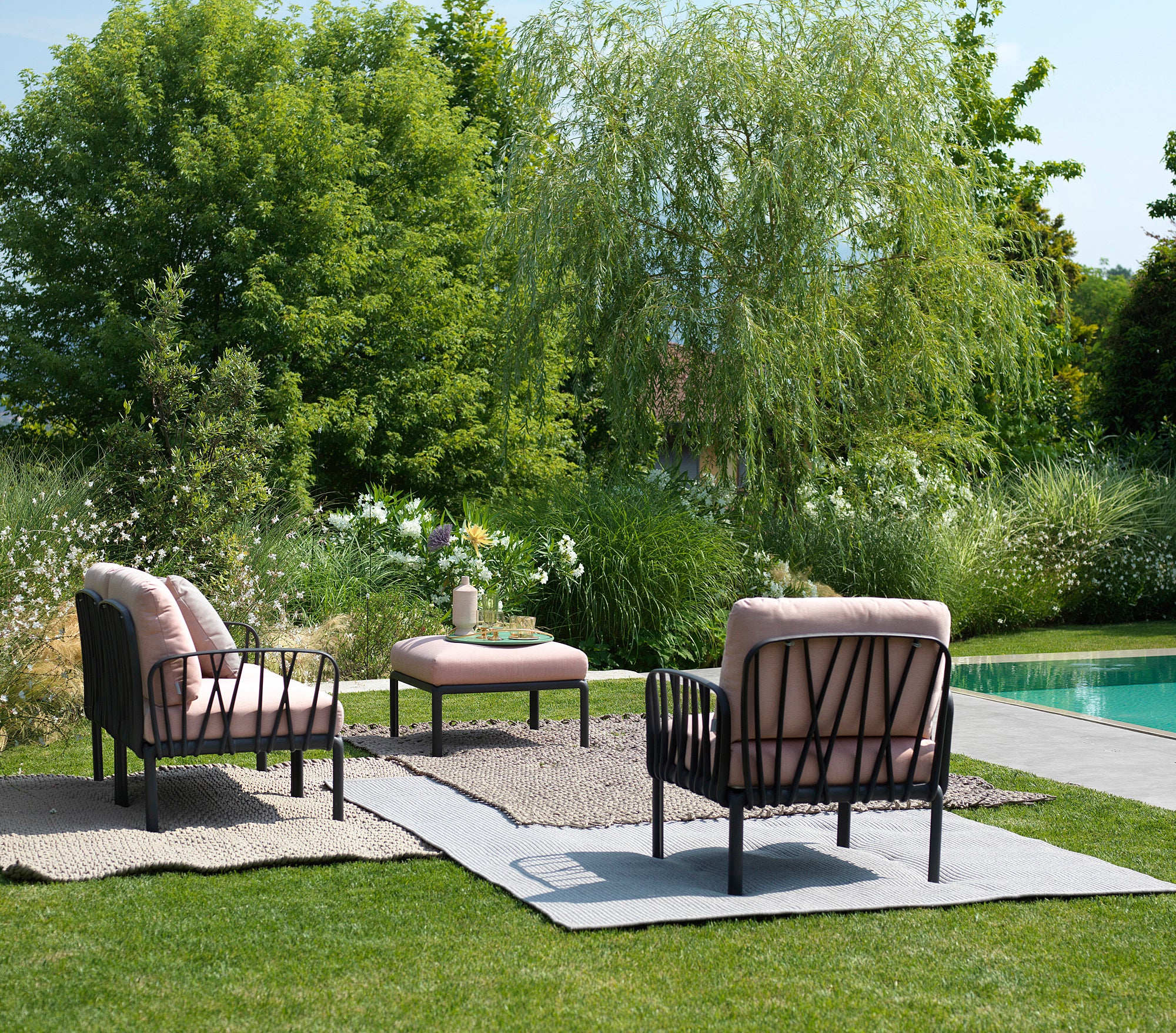 Outdoor Pouf KOMODO – TECH PANAMA beige with green agave base