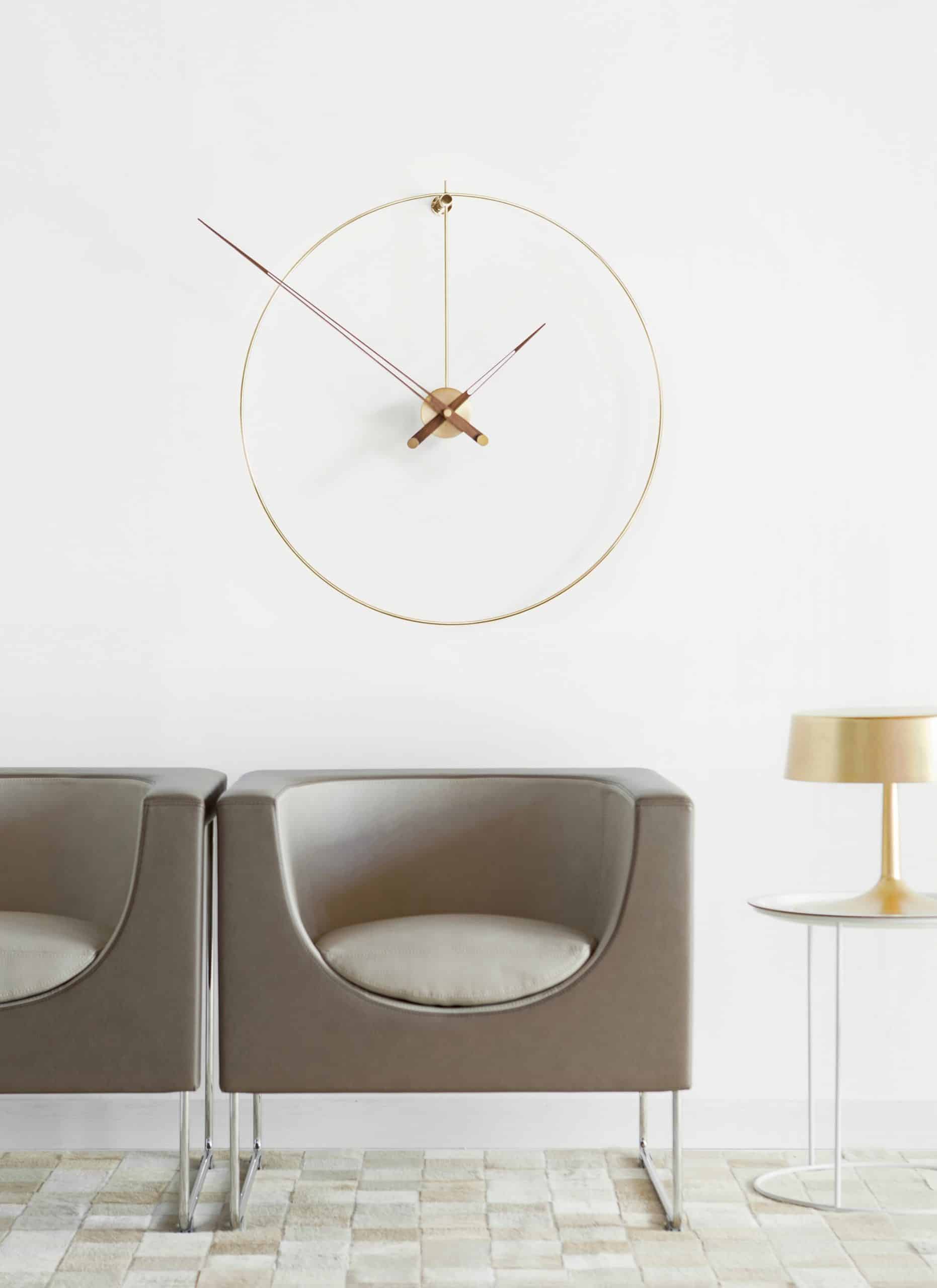 NEW ANDA wall clock walnut wood with brass