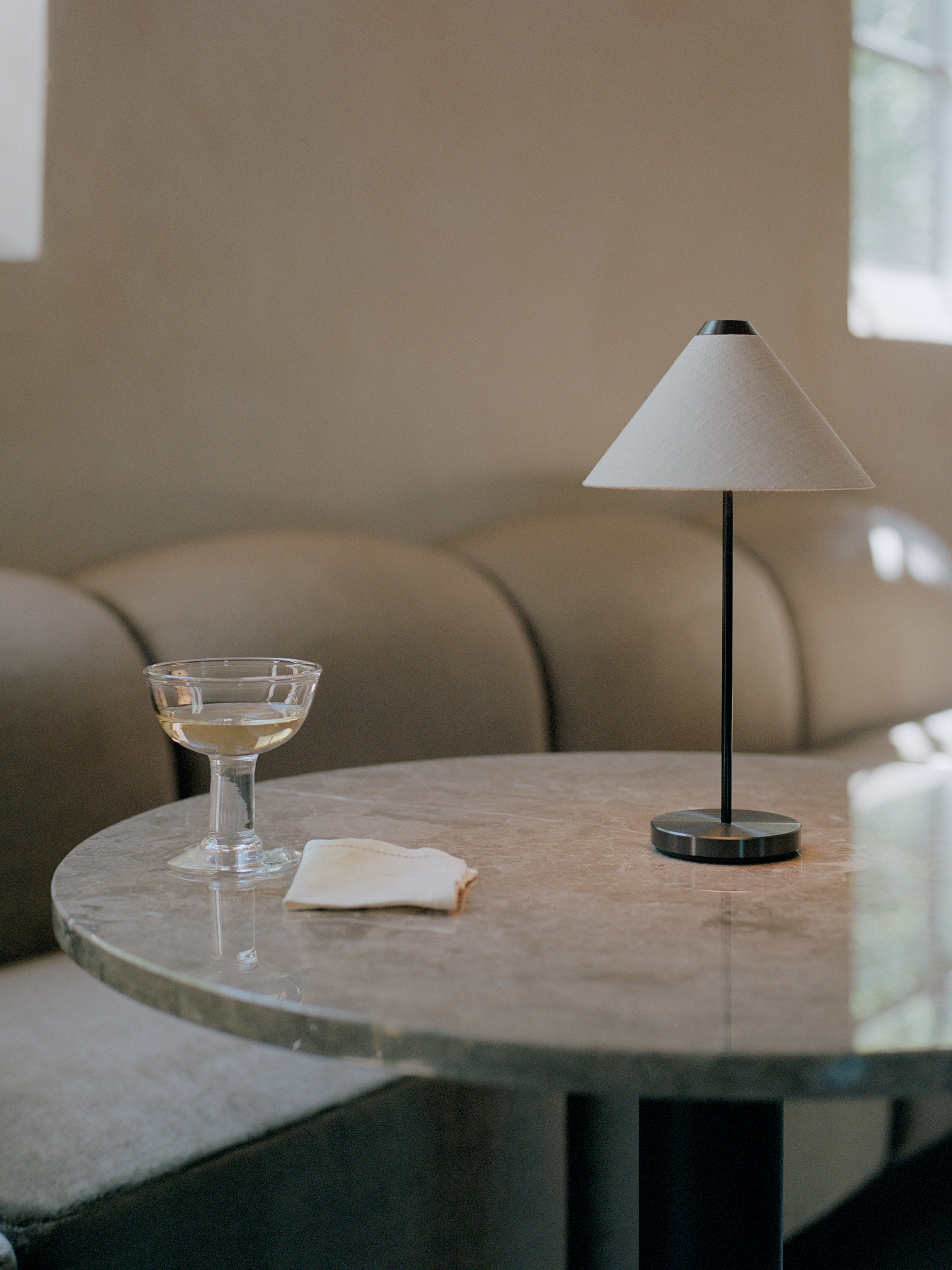 Round Bar Table FLORENCE Gray Marble with Black Base
