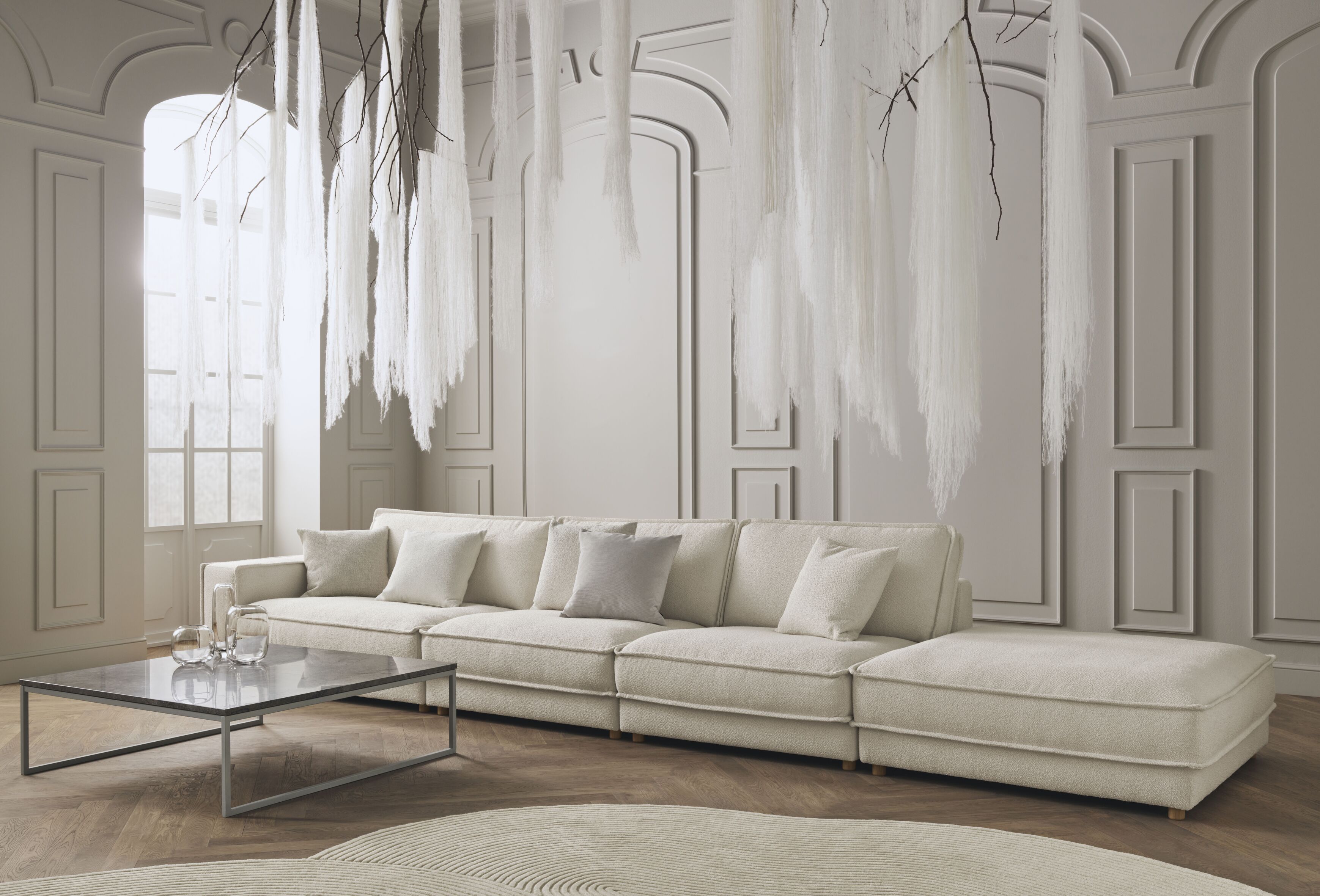 Sofa modułowa NOORA - moduł narożny z ciemną podstawą