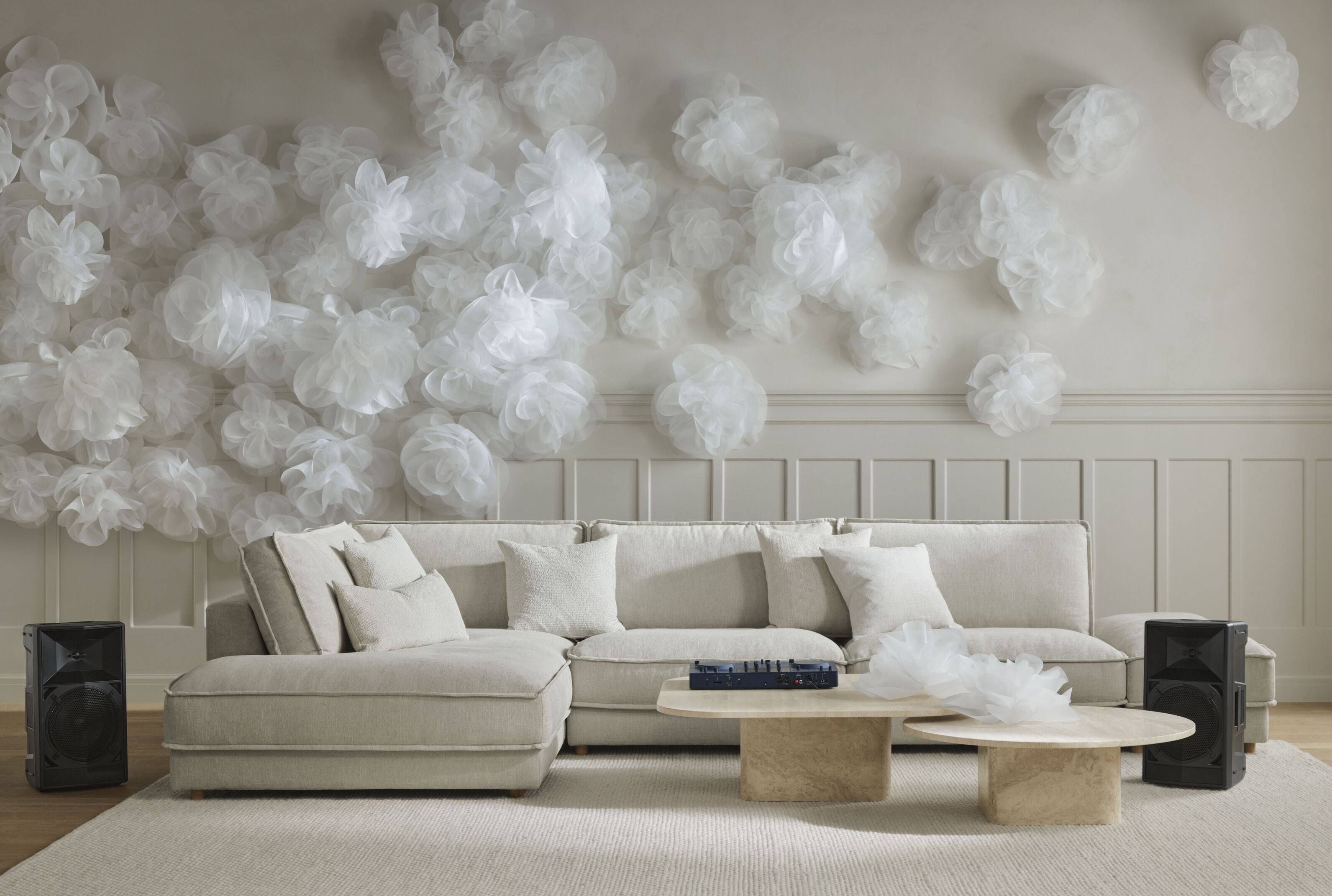 Sofa modułowa NOORA - szezlong lewostronny z ciemną podstawą
