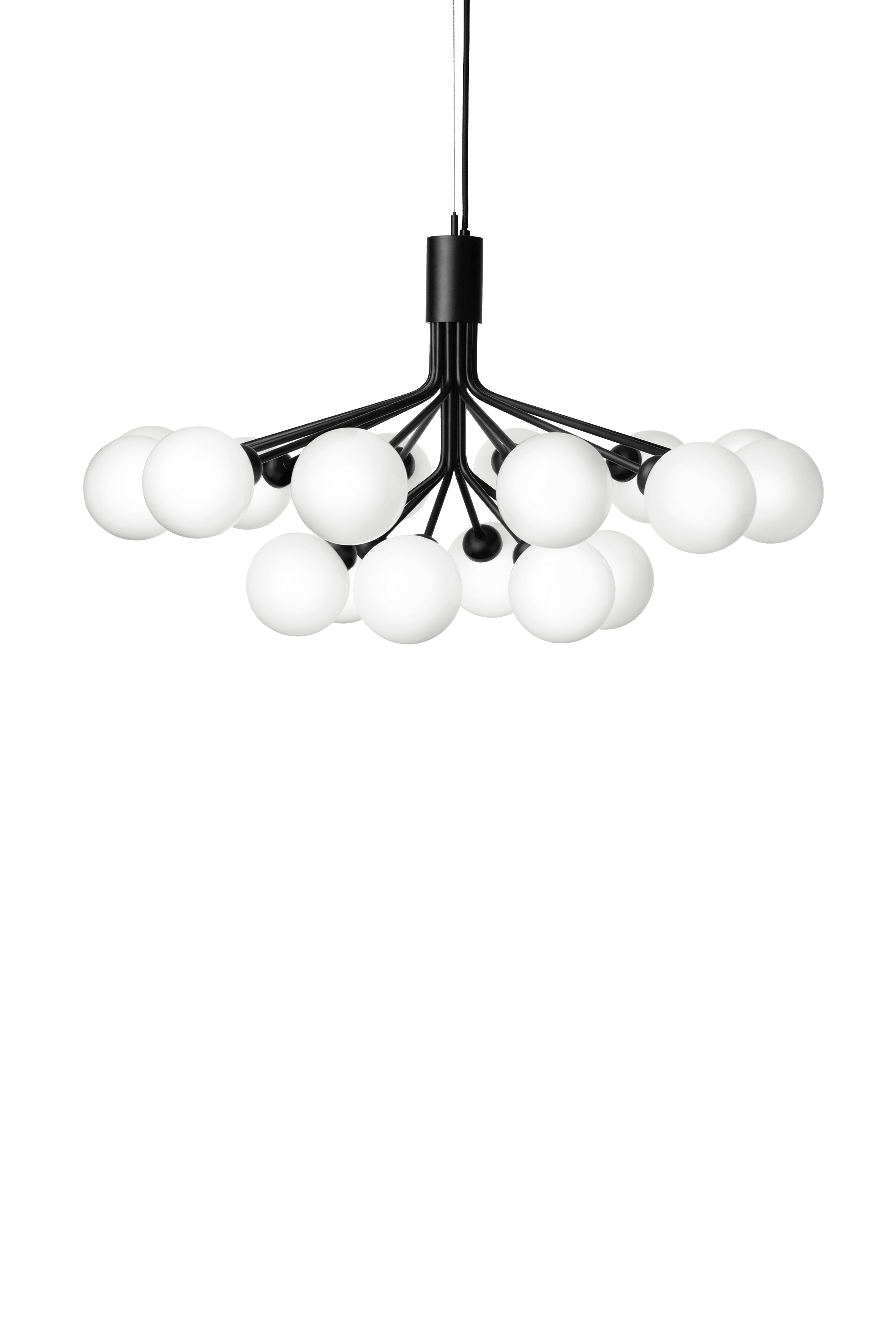 Kronleuchter APIALES 18 schwarz mit opalem Glas