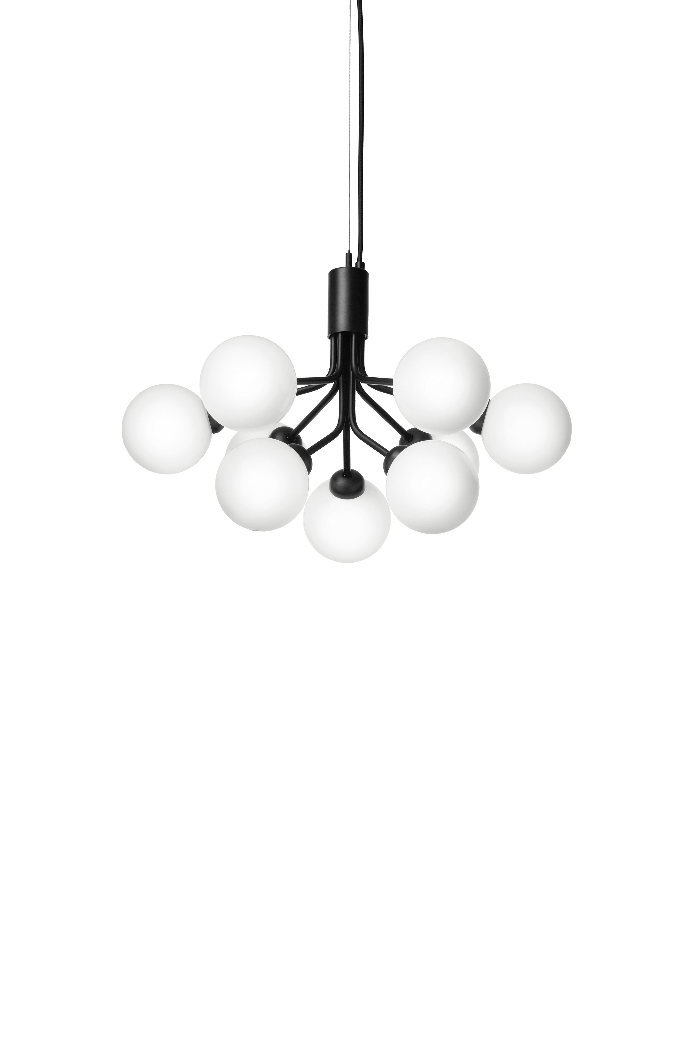Pendelleuchte APIALES 9 schwarz mit opalem Glas