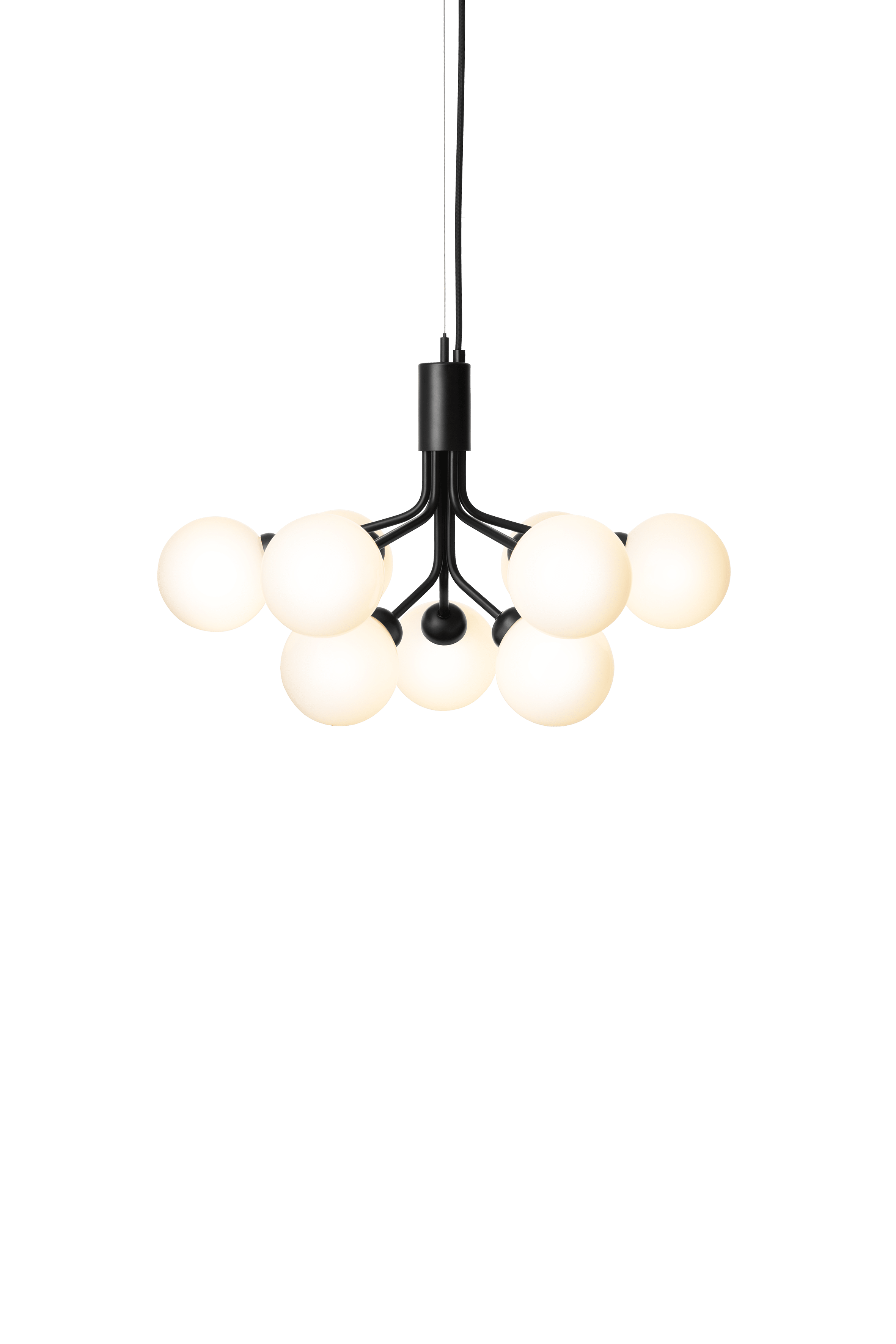 Pendelleuchte APIALES 9 schwarz mit opalem Glas