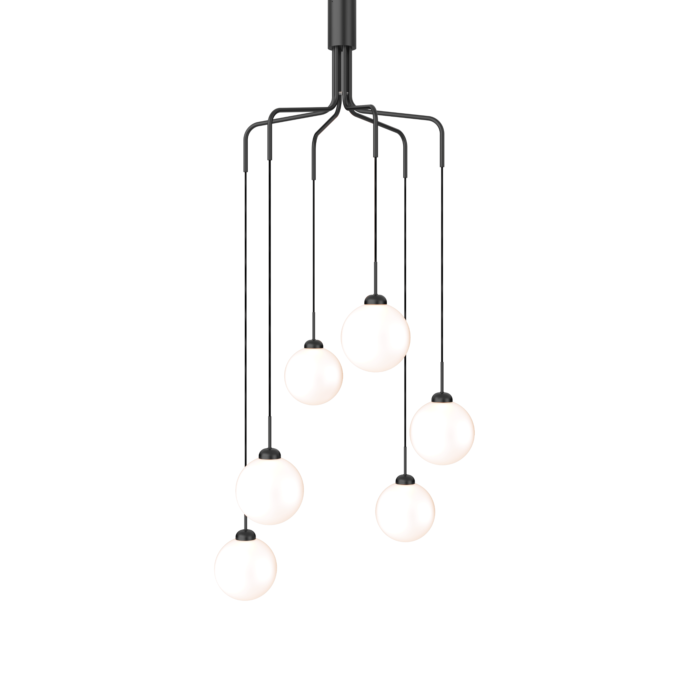 APIALES CLUSTER 6 Black Pendant Lamp with Opal Glass [Antonina] [Amelia spr]