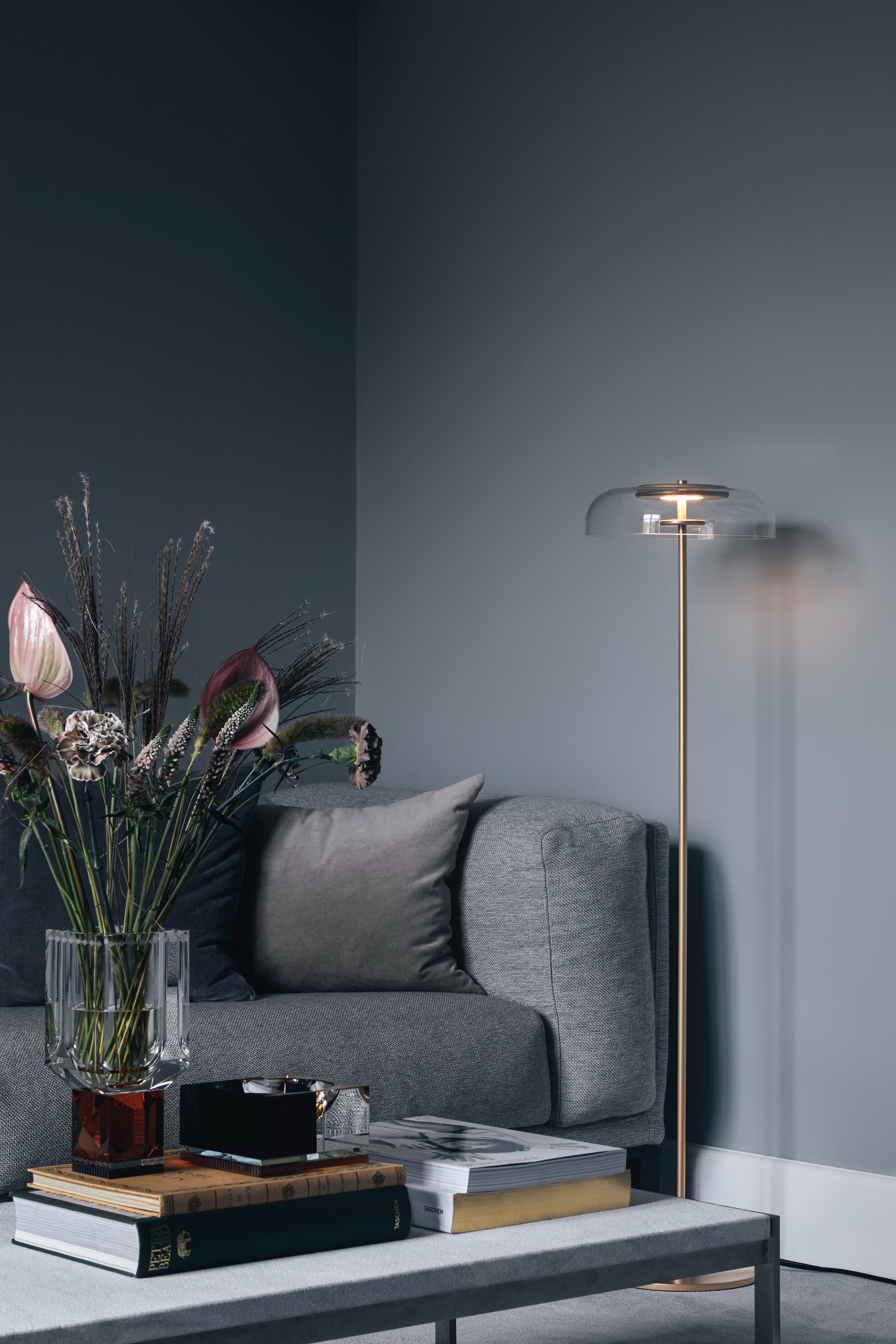Lampa podłogowa BLOSSI złoty z transparentnym szkłem