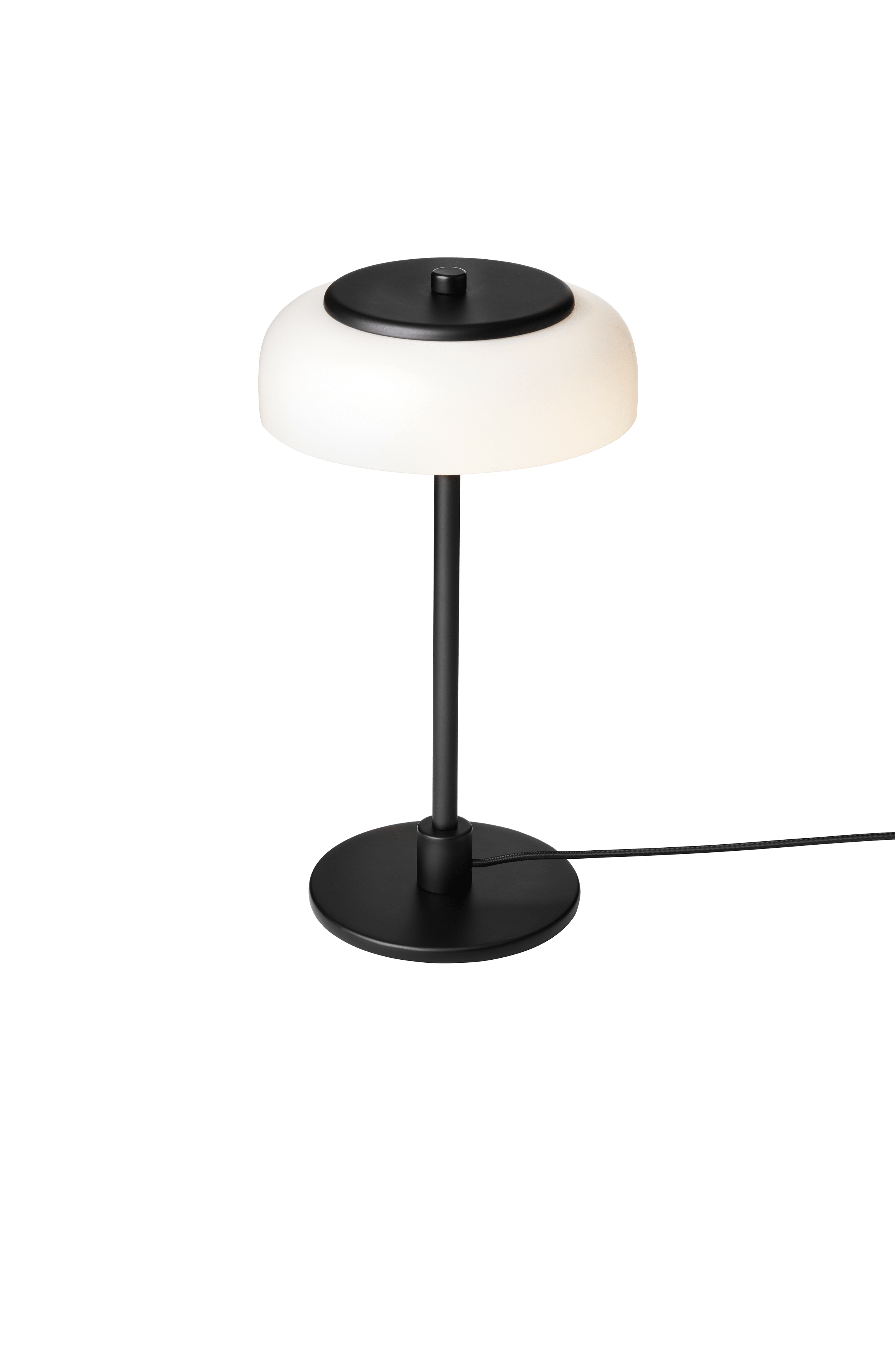 Tischlampe BLOSSI schwarz mit opalem Glas