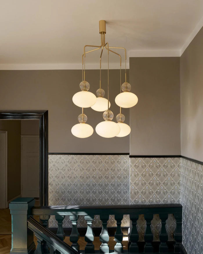 Pendelleuchte RIZZATTO 6 Messing mit opalem Glas